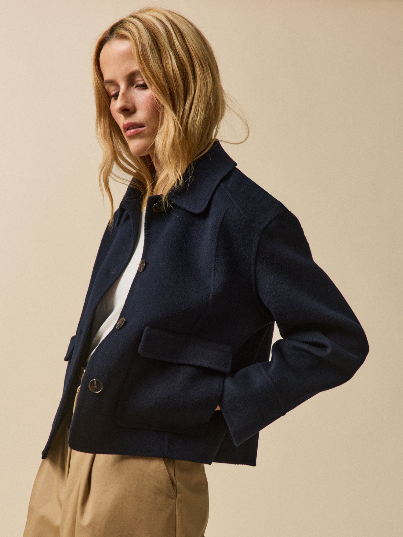 Veste boutonnée lainage double face femme