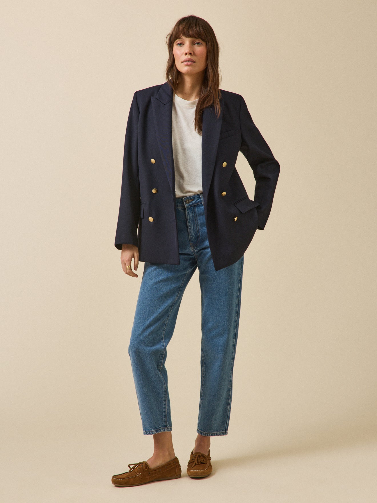 Veste blazer twill uni femme boutons dorés