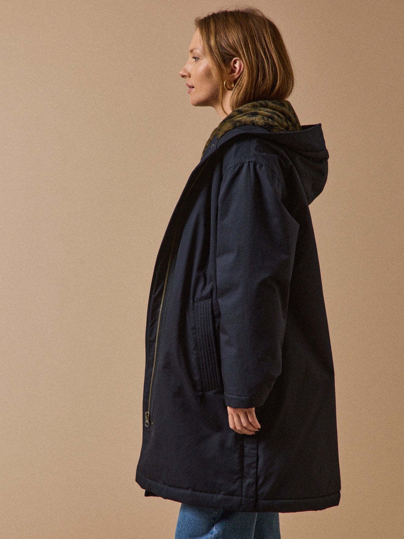 Parka mi-longue femme doublée imitation fourrure