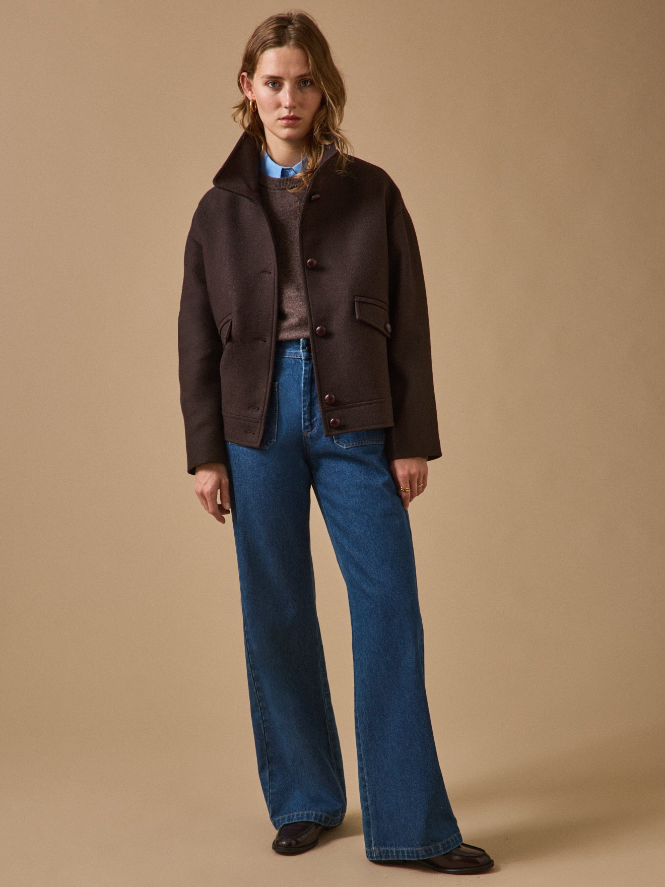 Manteau court lainage uni femme