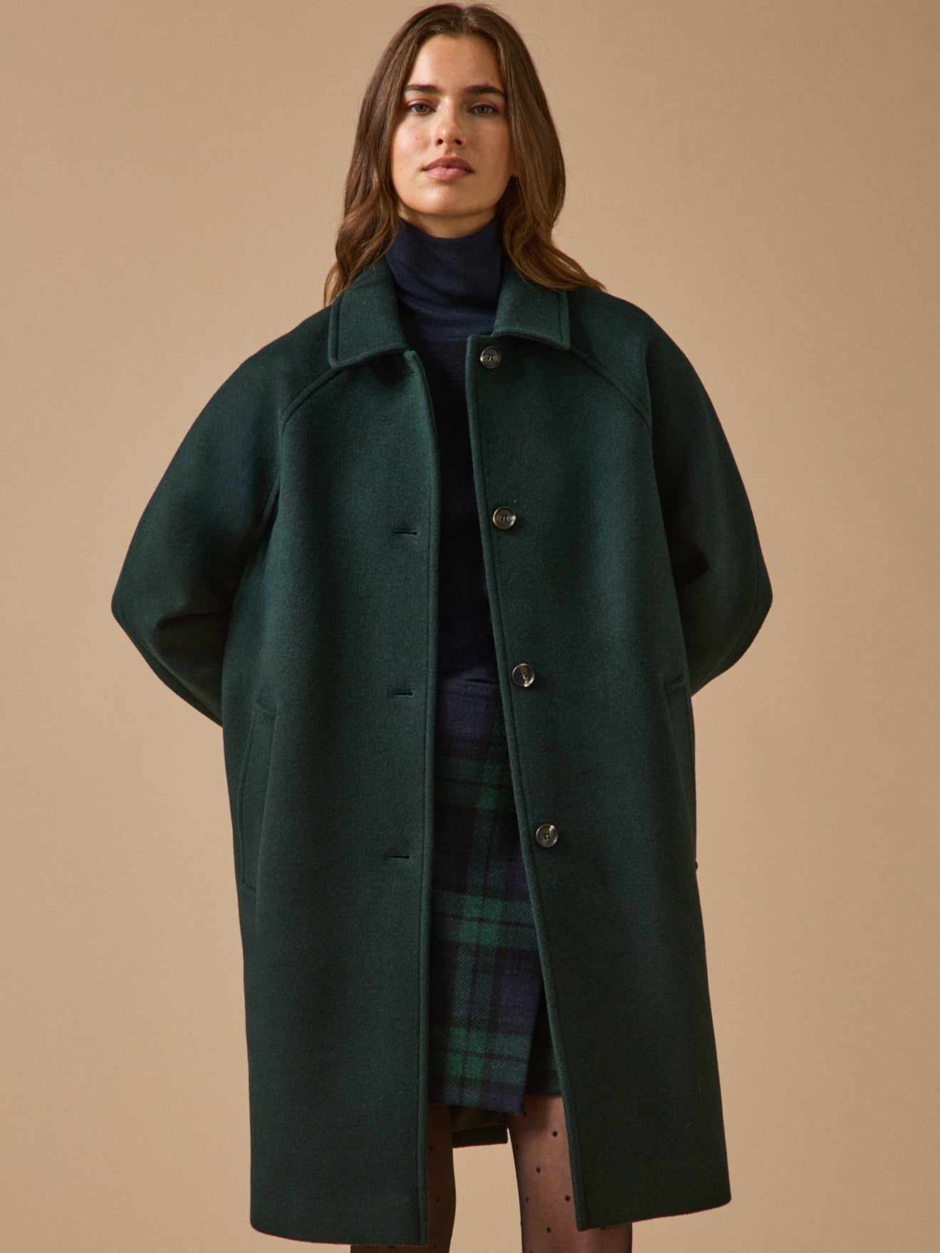 Manteau mi-long lainage uni femme