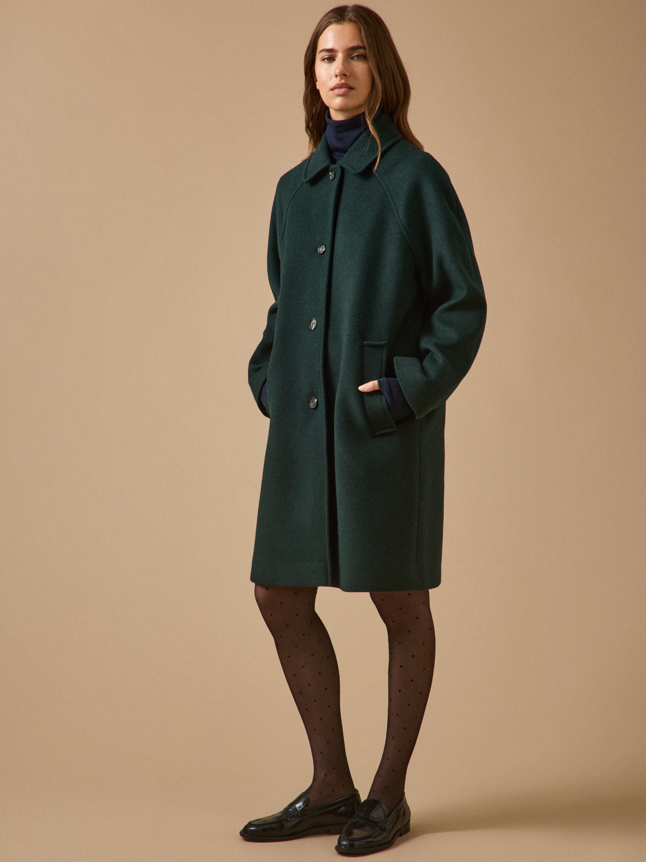 Manteau mi-long lainage uni femme