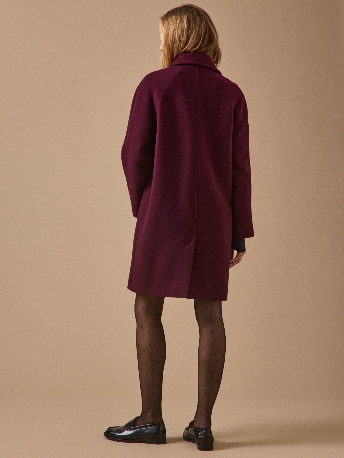 Manteau mi-long lainage uni femme
