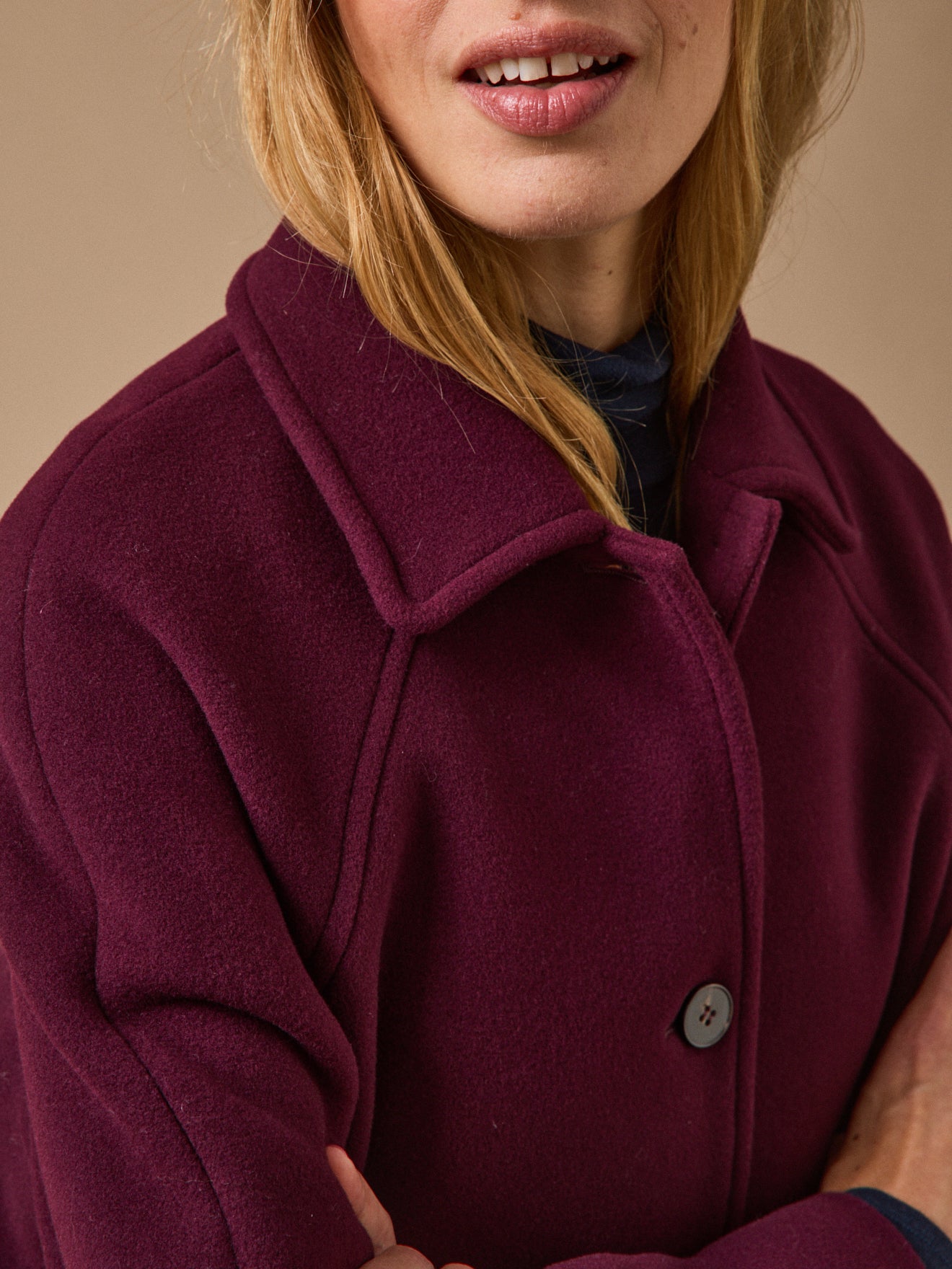 Manteau mi-long lainage uni femme