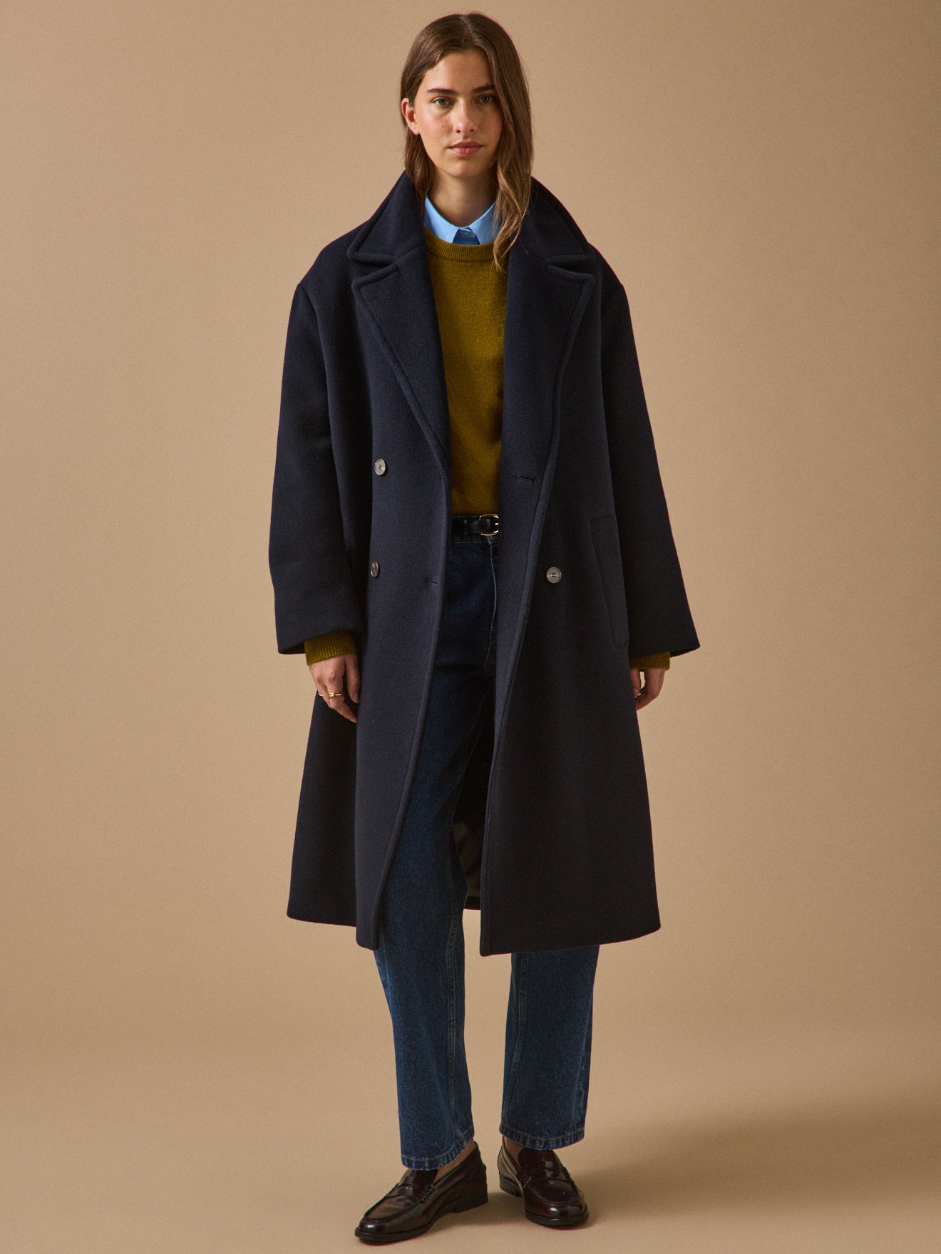 Manteau long lainage uni femme