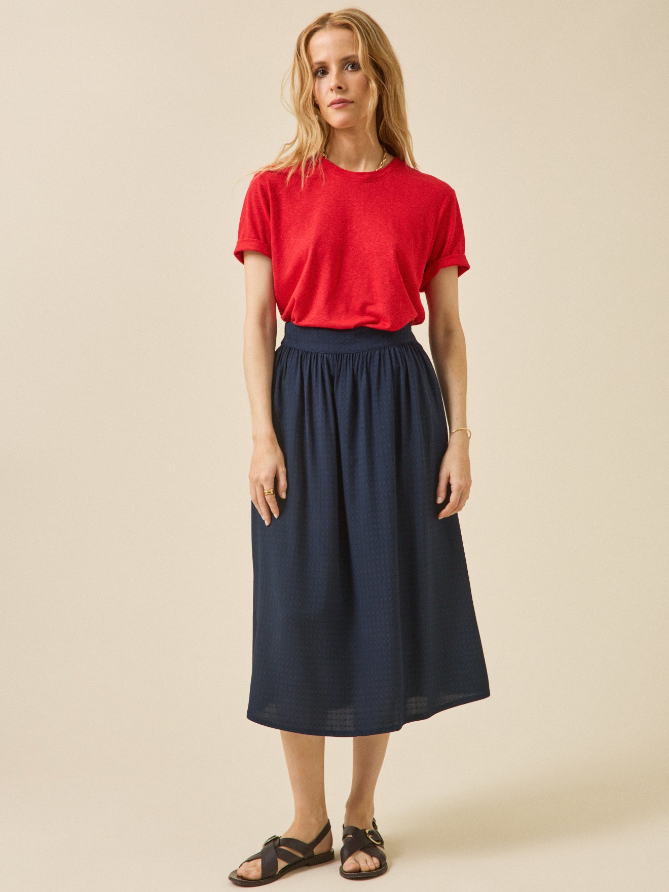 Jupe mi-longue femme viscose dobby