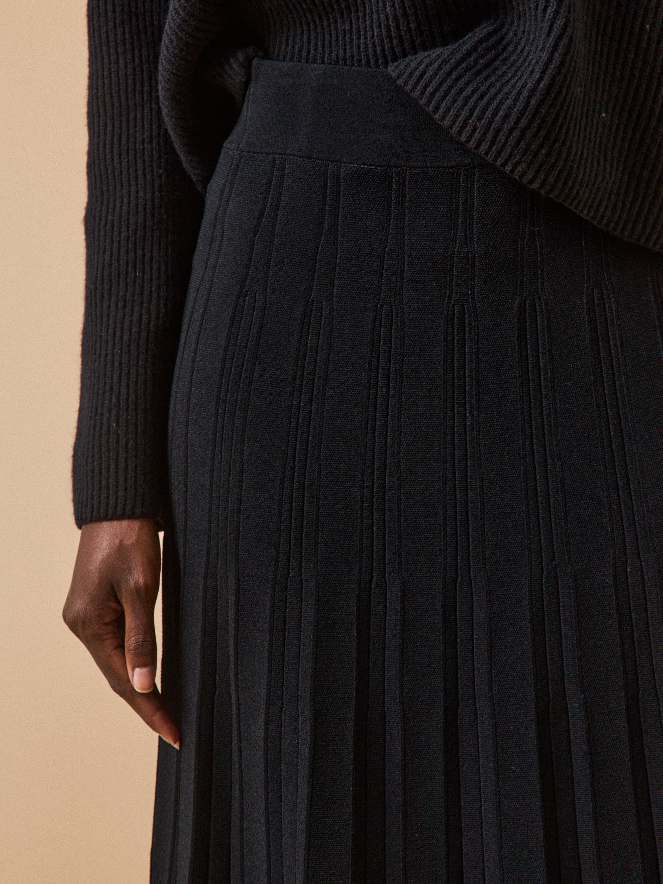 Jupe mi-longue maille plissée femme