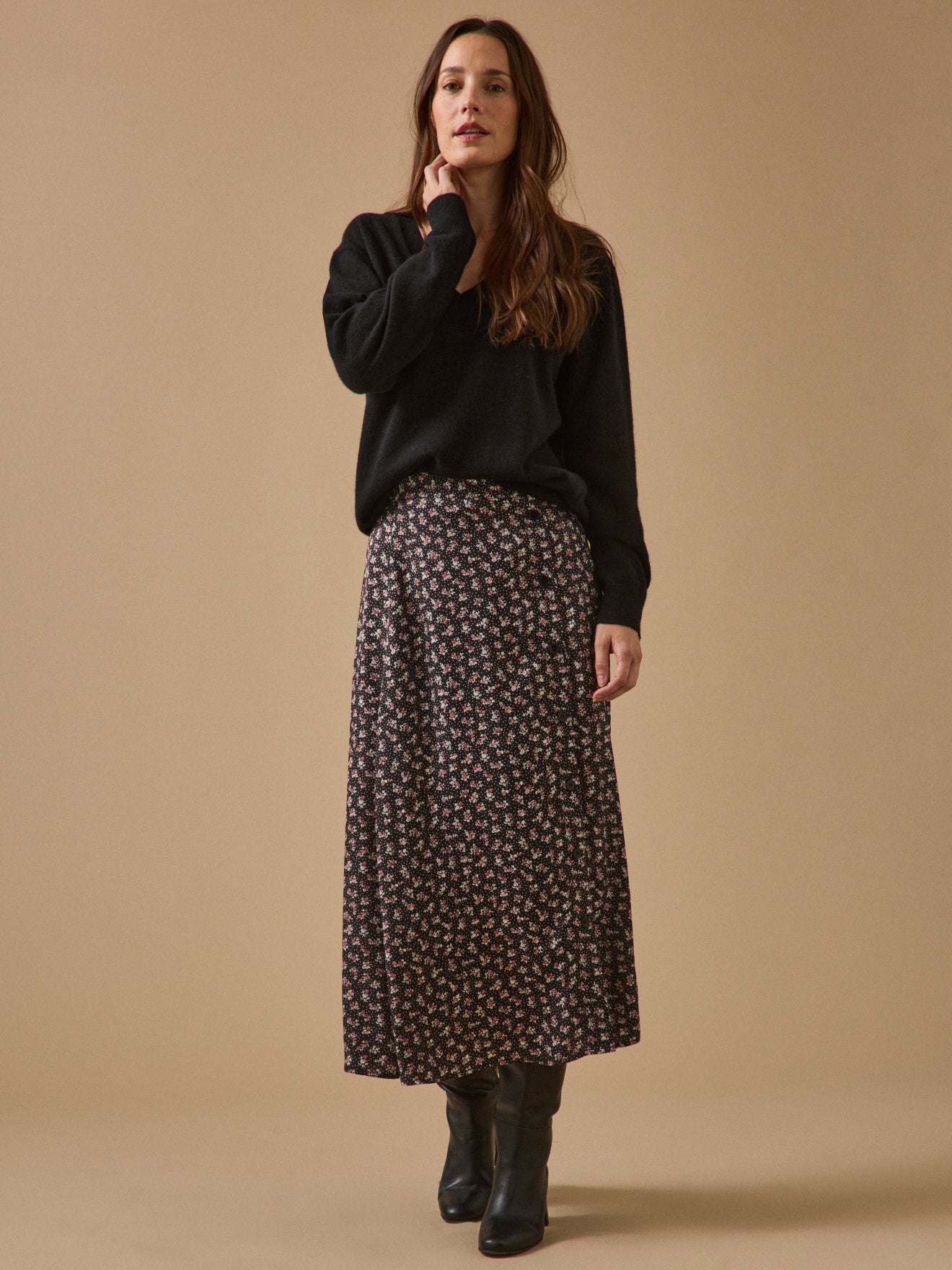 Jupe mi-longue femme imprimé Fleurs confettis