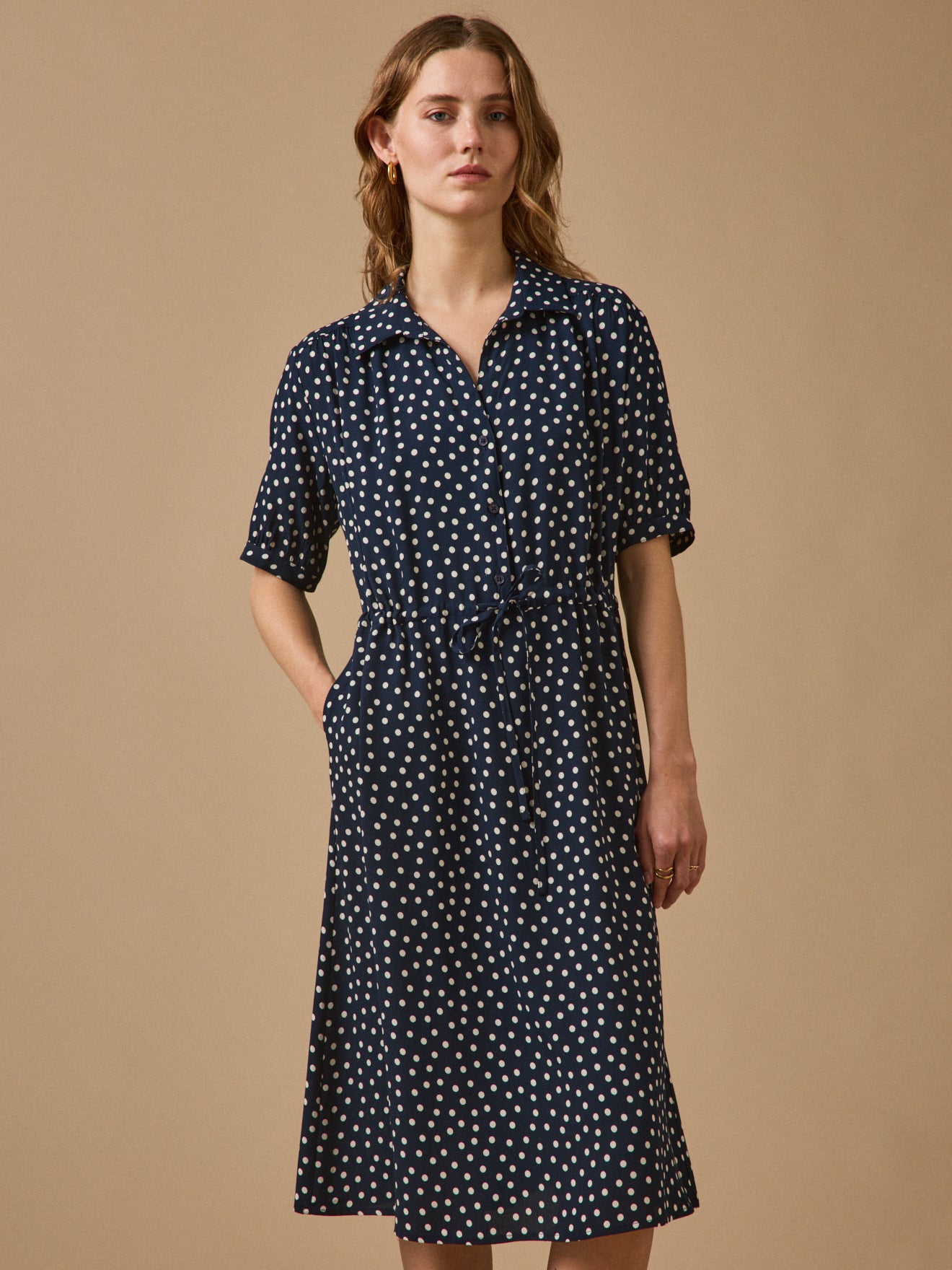Robe sous genoux femme imprimé pois