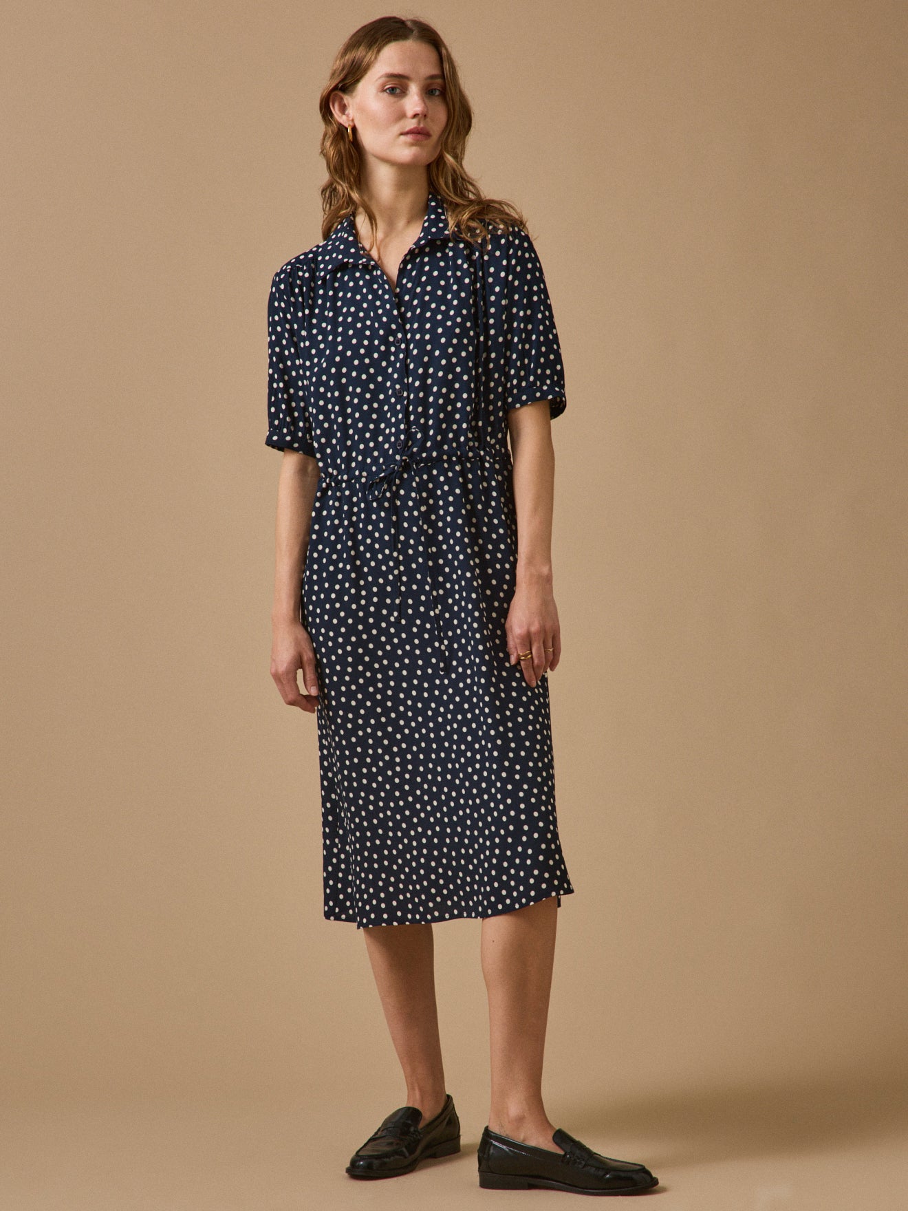 Robe sous genoux femme imprimé pois