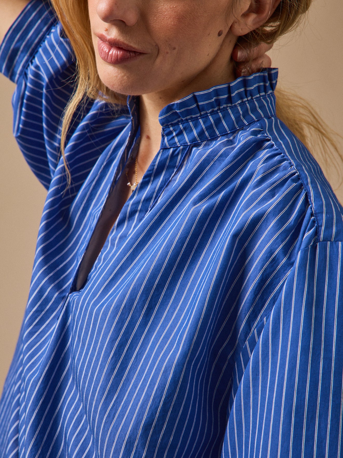 Blouse rayée femme col froufrou