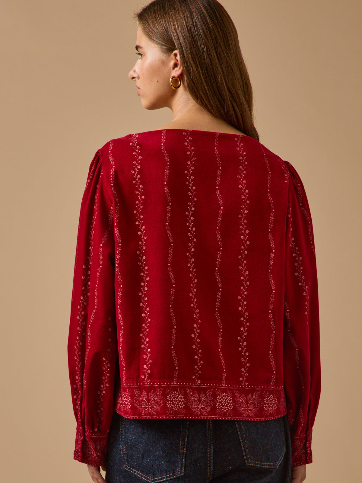 Blouse femme velours babycord imprimé Folk
