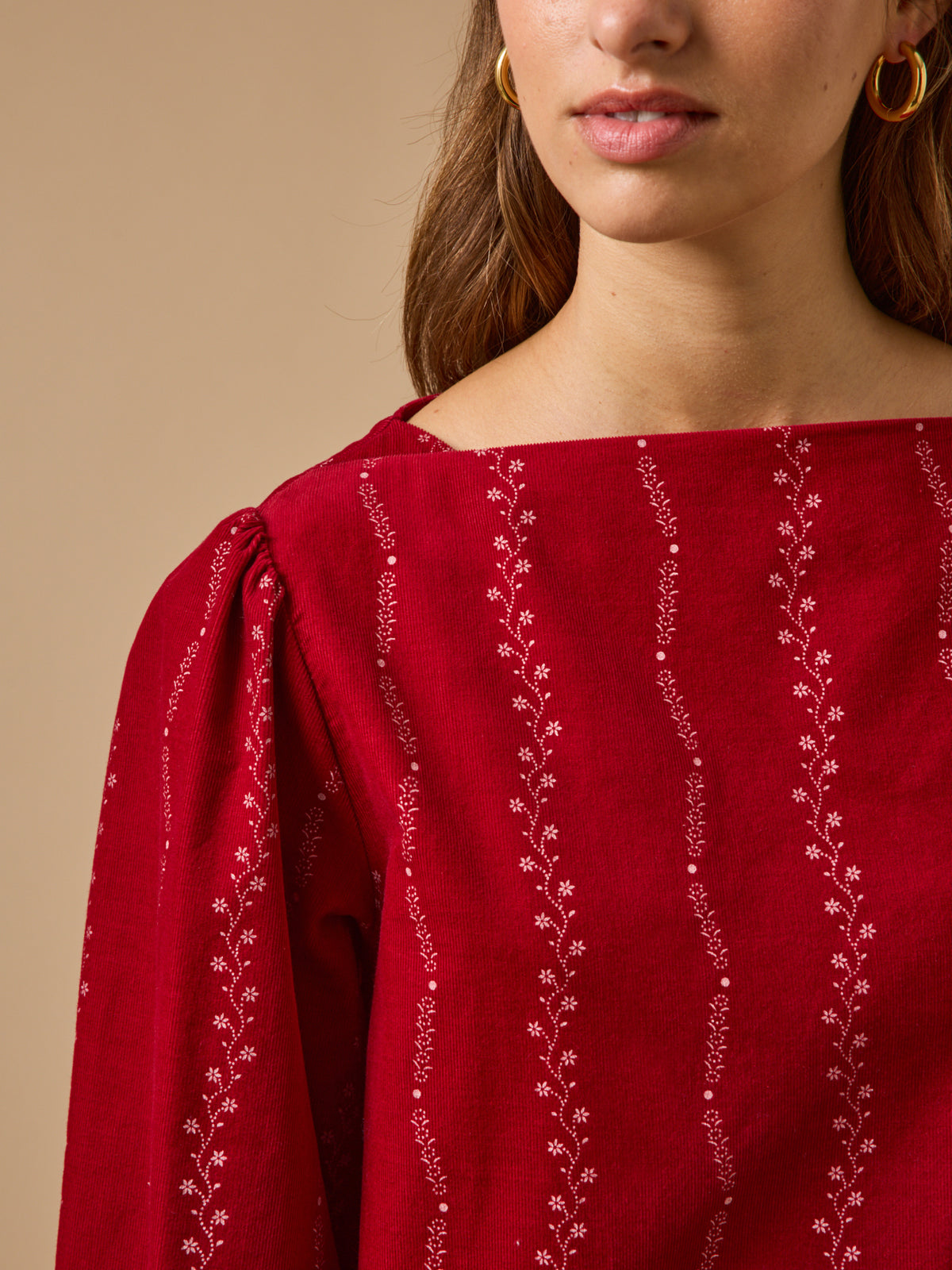 Blouse femme velours babycord imprimé Folk