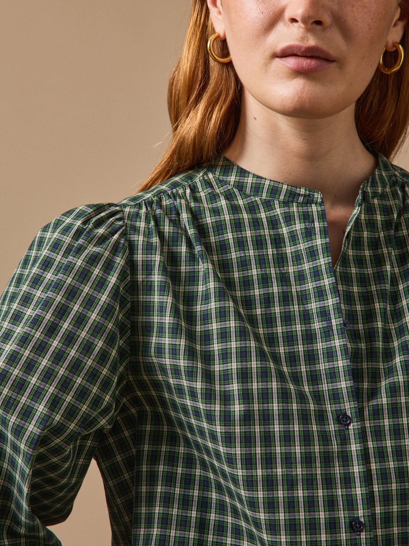 Blouse carreaux femme brodée