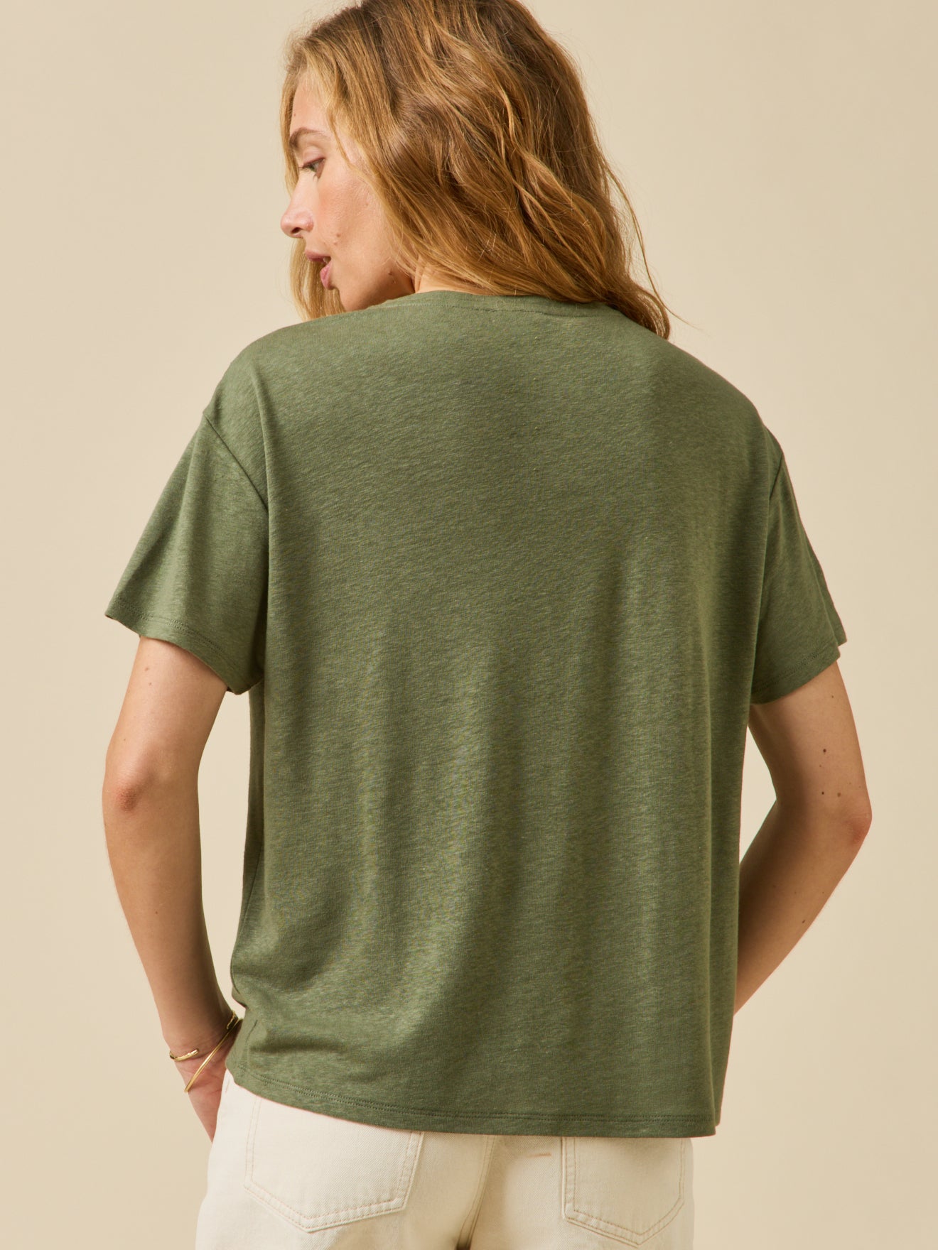 T-shirt col V femme lin et viscose