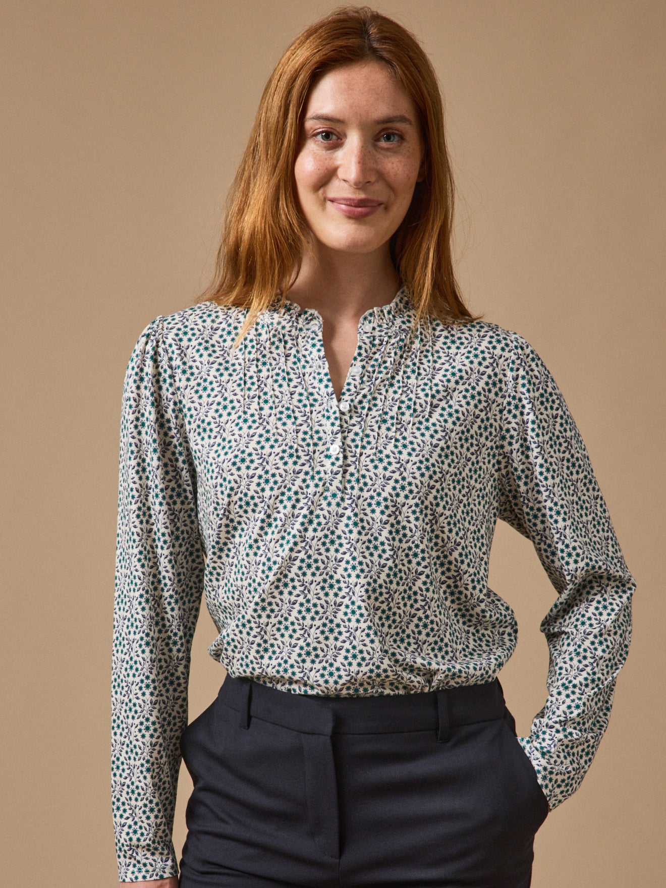 T-shirt col froufrou femme imprimé Ophélia