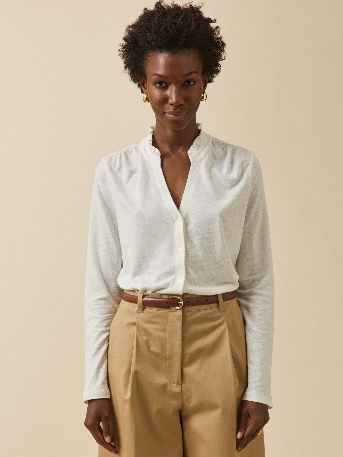 T-shirt boutonné lin et viscose femme