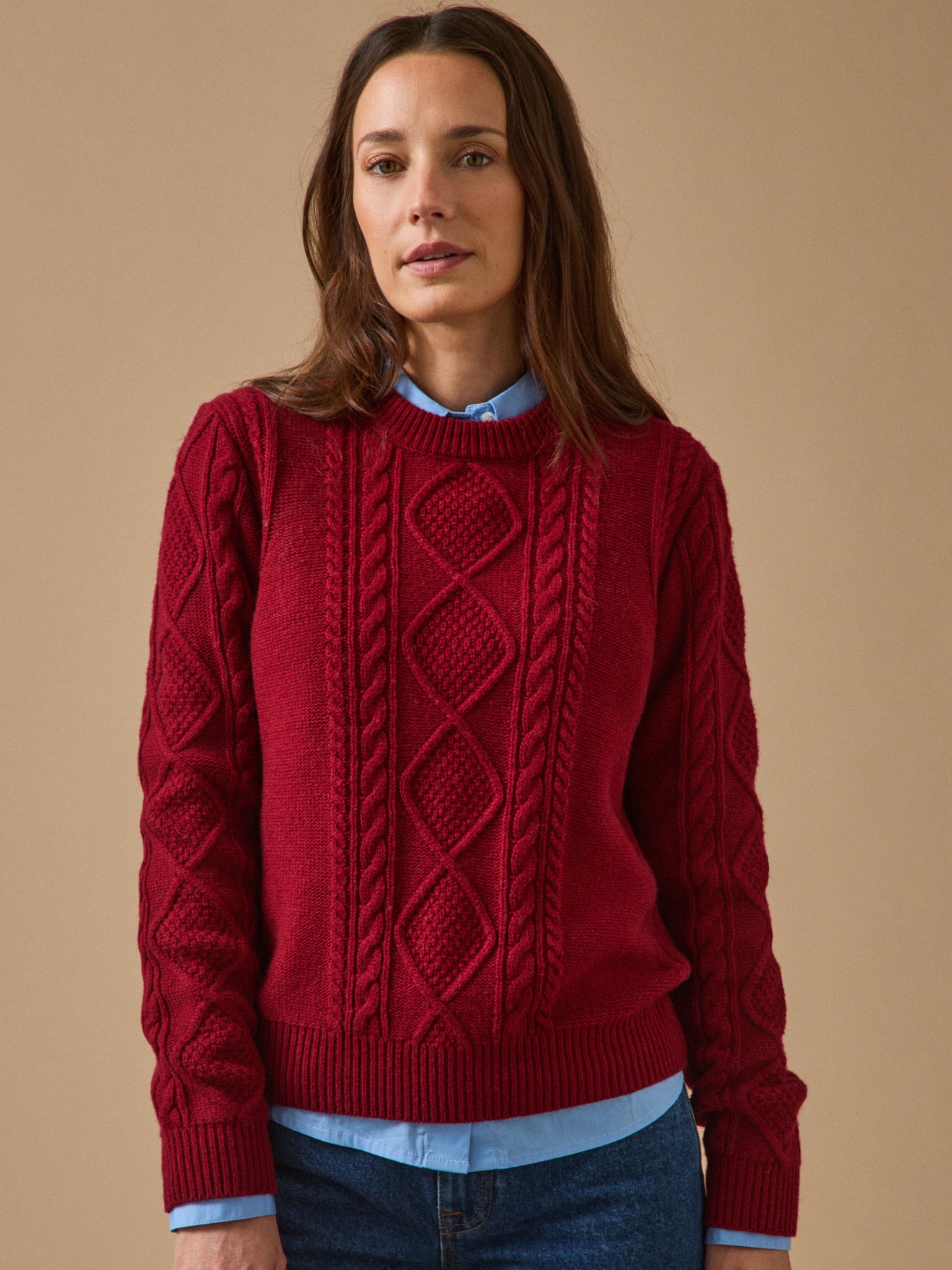 Pull torsades col rond femme