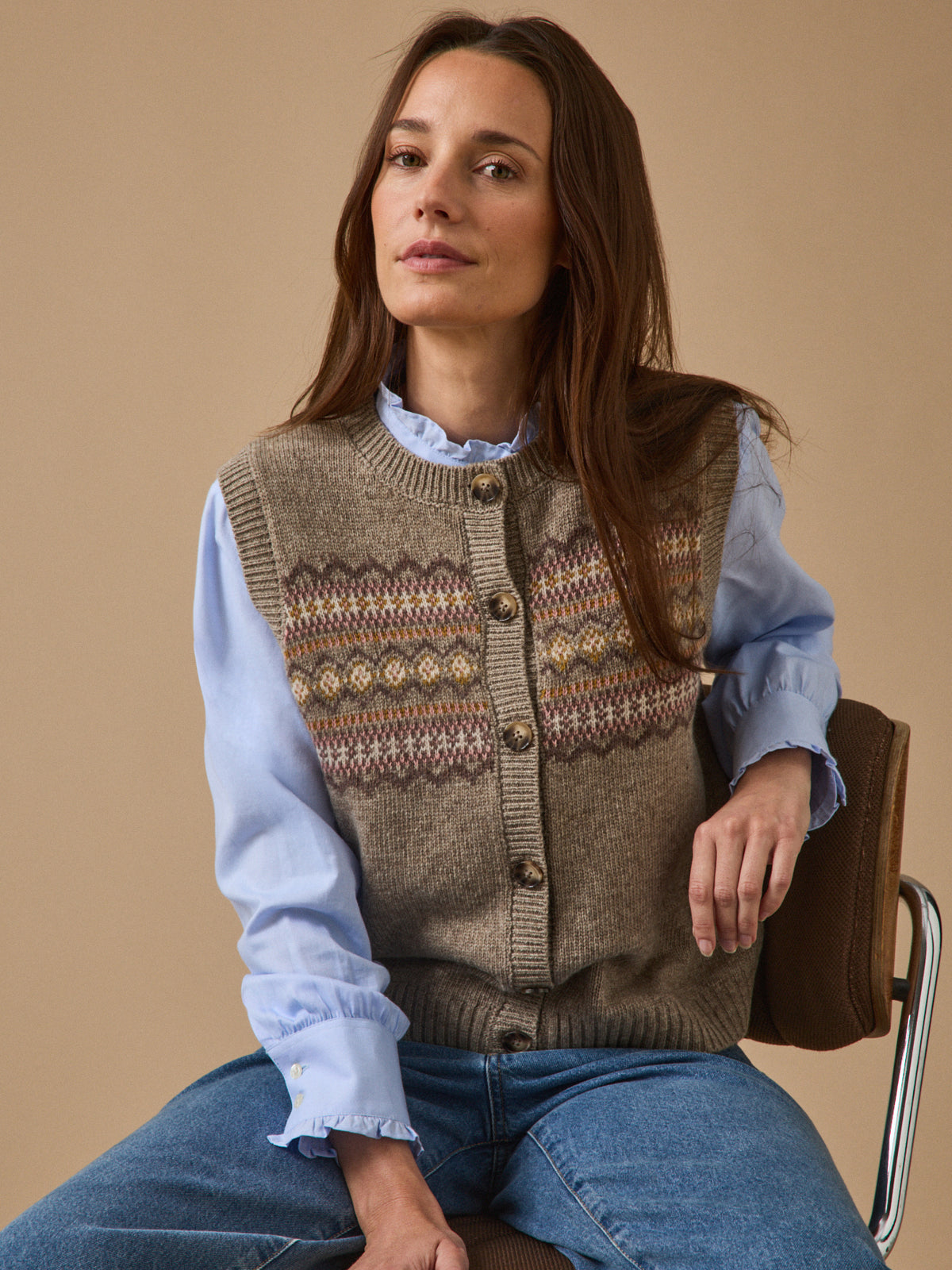 Gilet jacquard sans manches femme