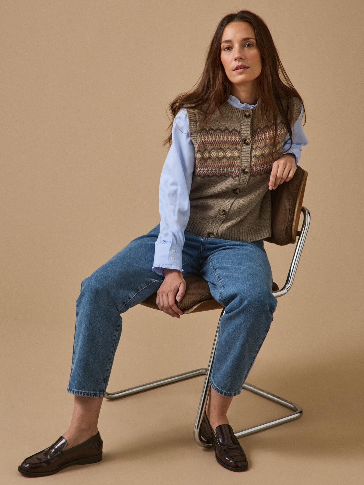 Gilet jacquard sans manches femme
