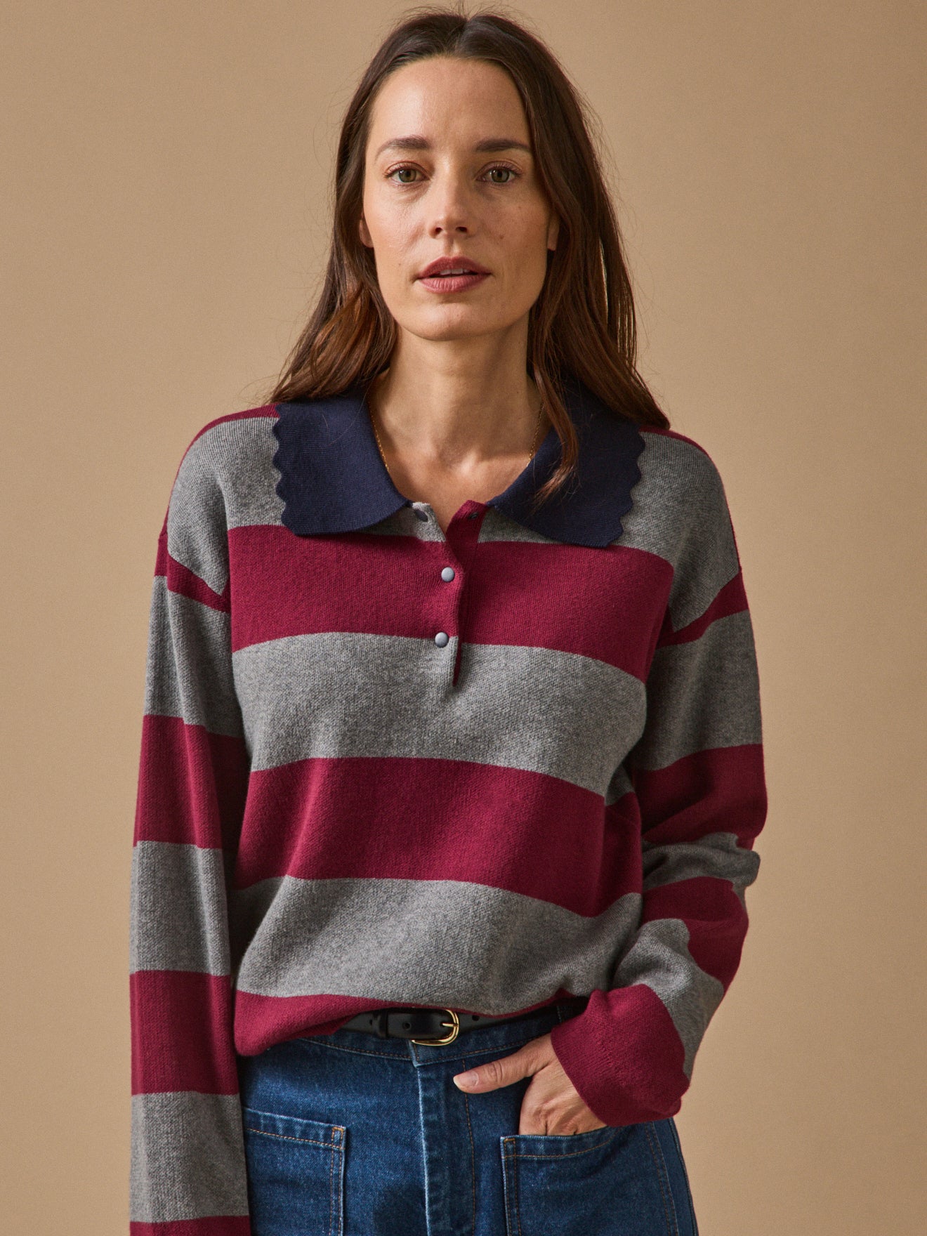 Pull polo femme coton biologique et cachemire