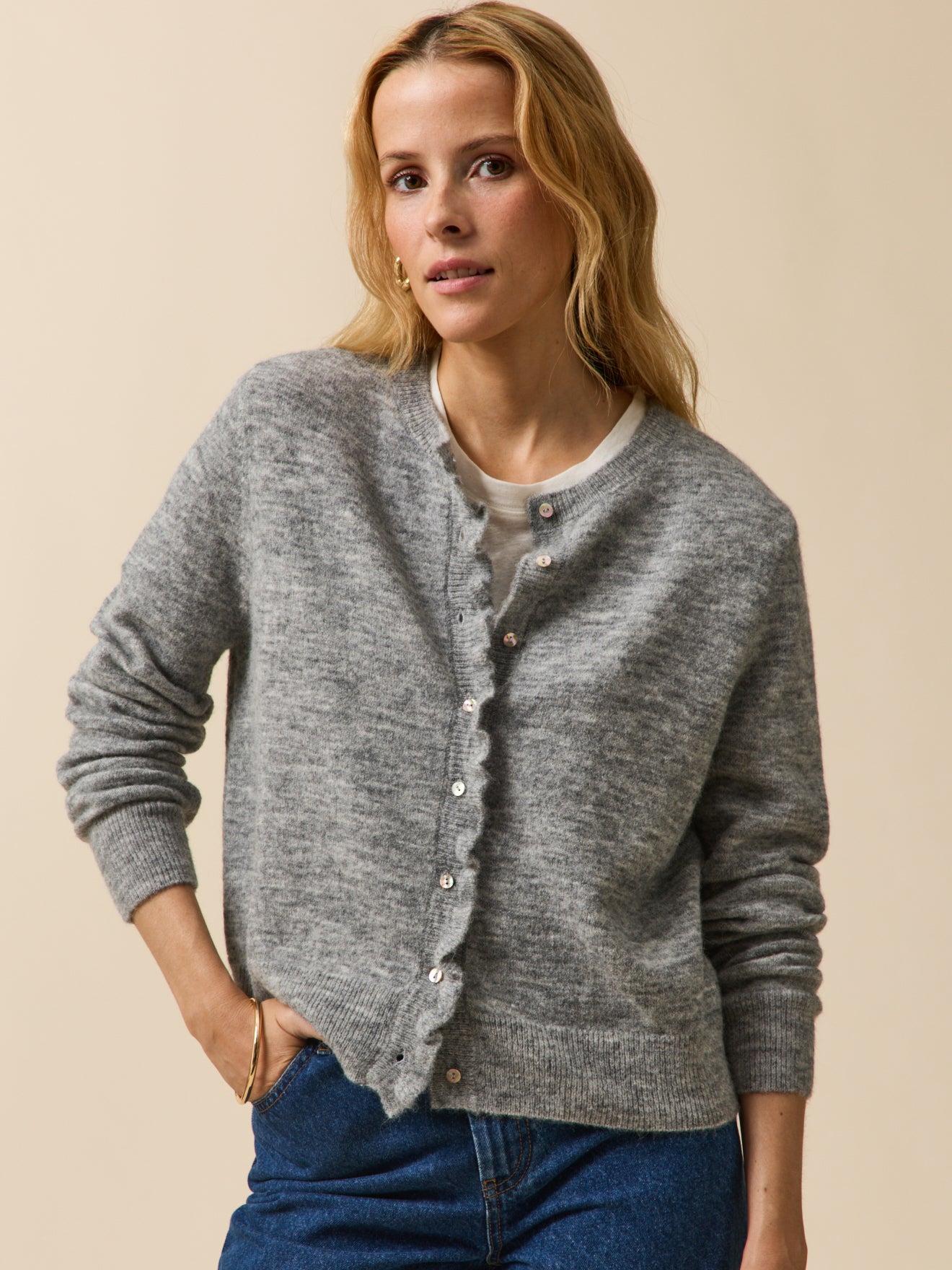 Gilet volanté femme avec laine et alpaga