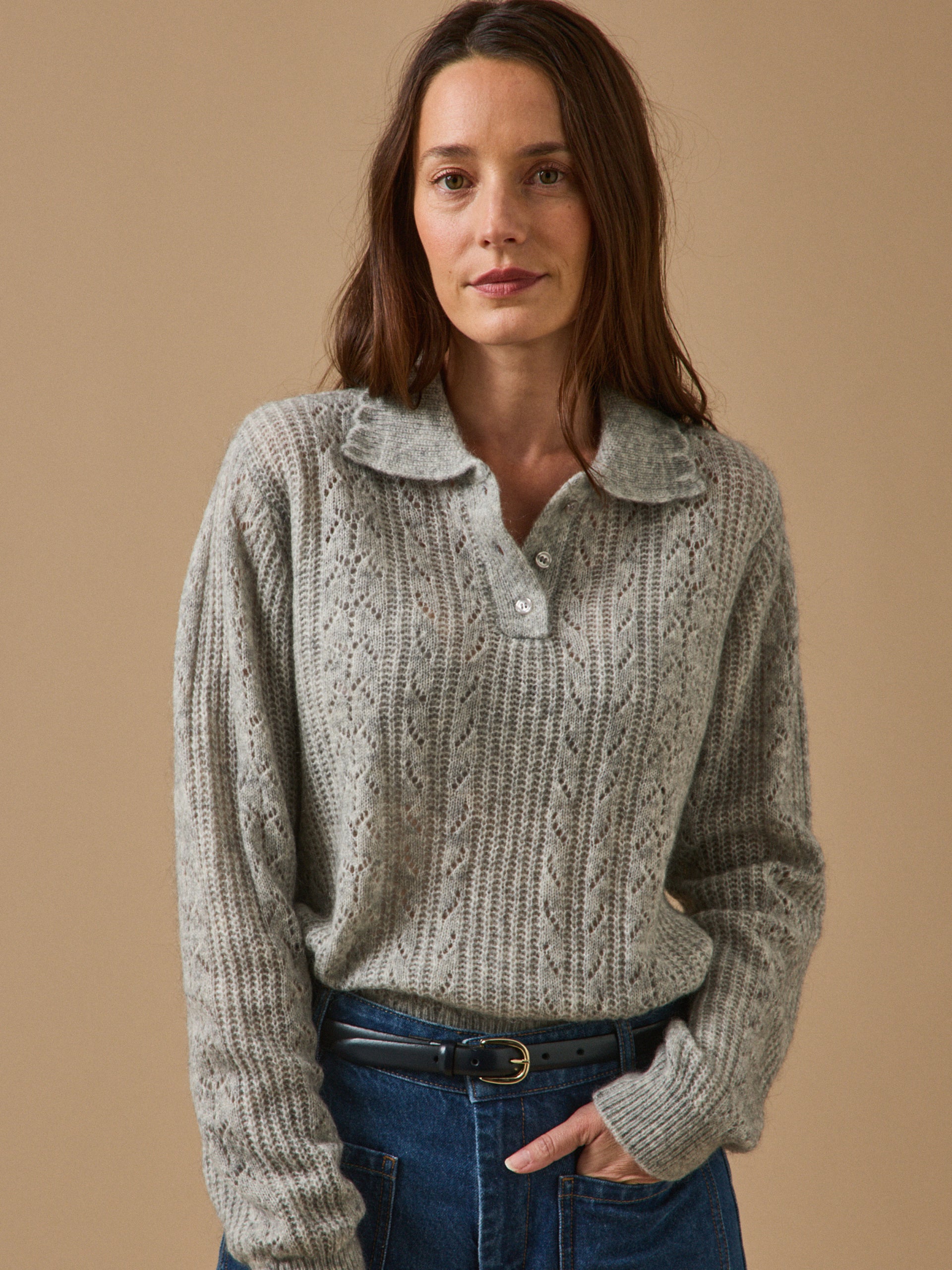 Pull col polo femme laine et mohair
