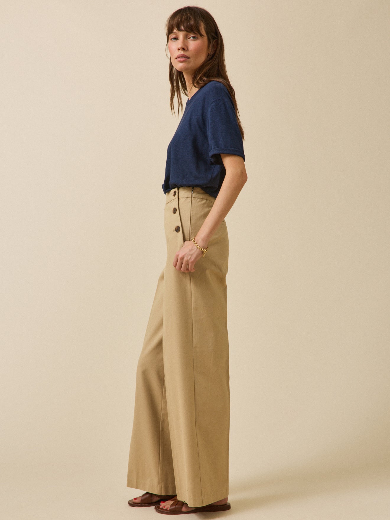 Pantalon large à pont femme Maé