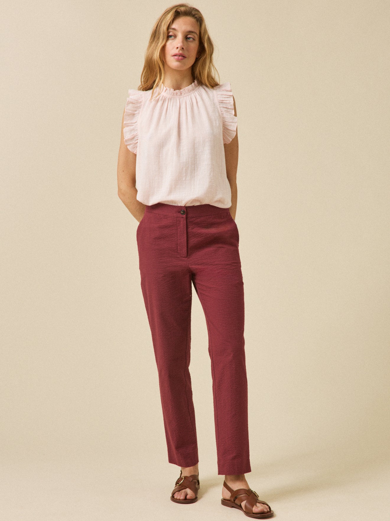 Pantalon cigarette seersucker femme Julie
