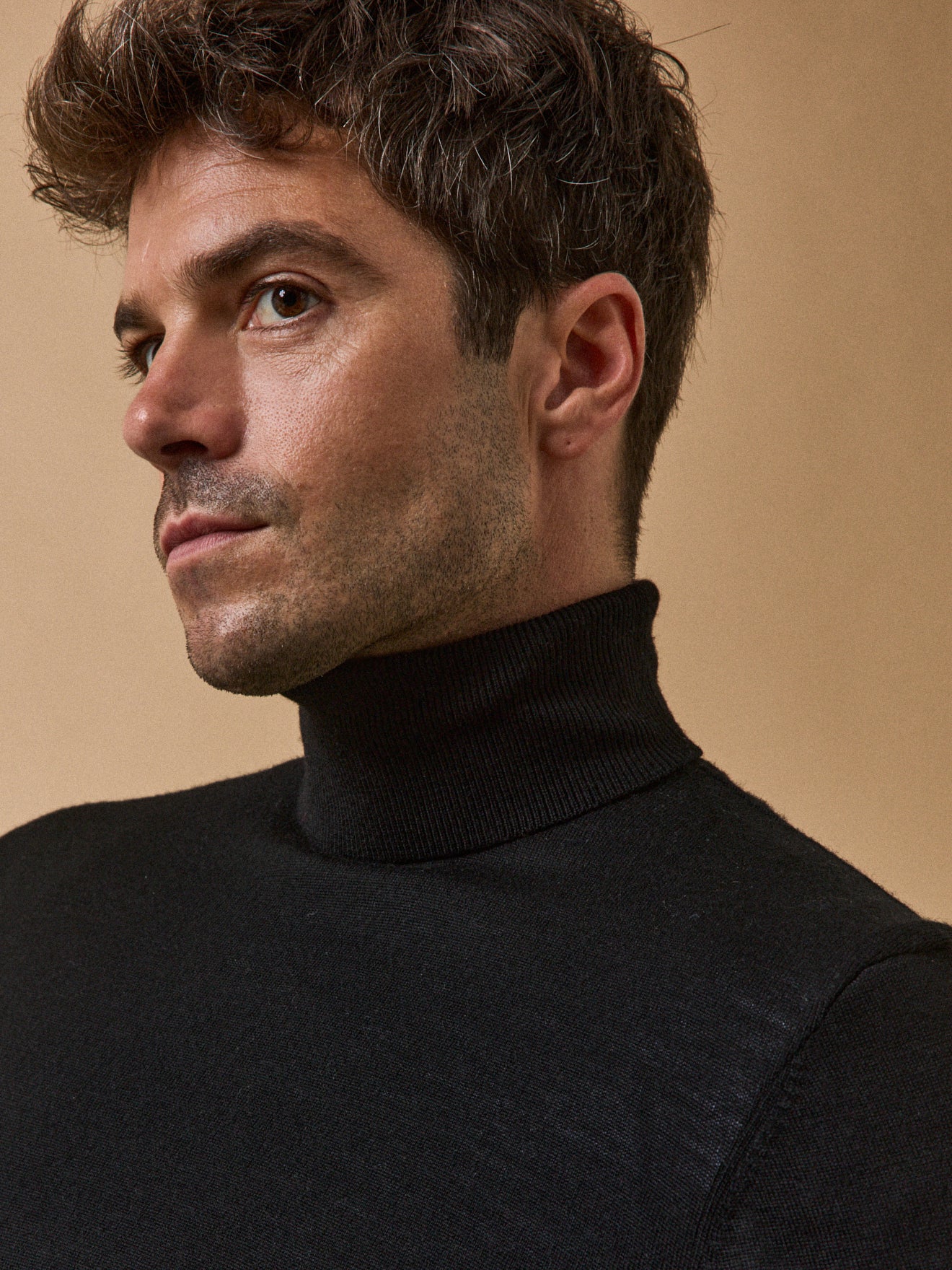 Pull fin col roulé laine mérinos homme