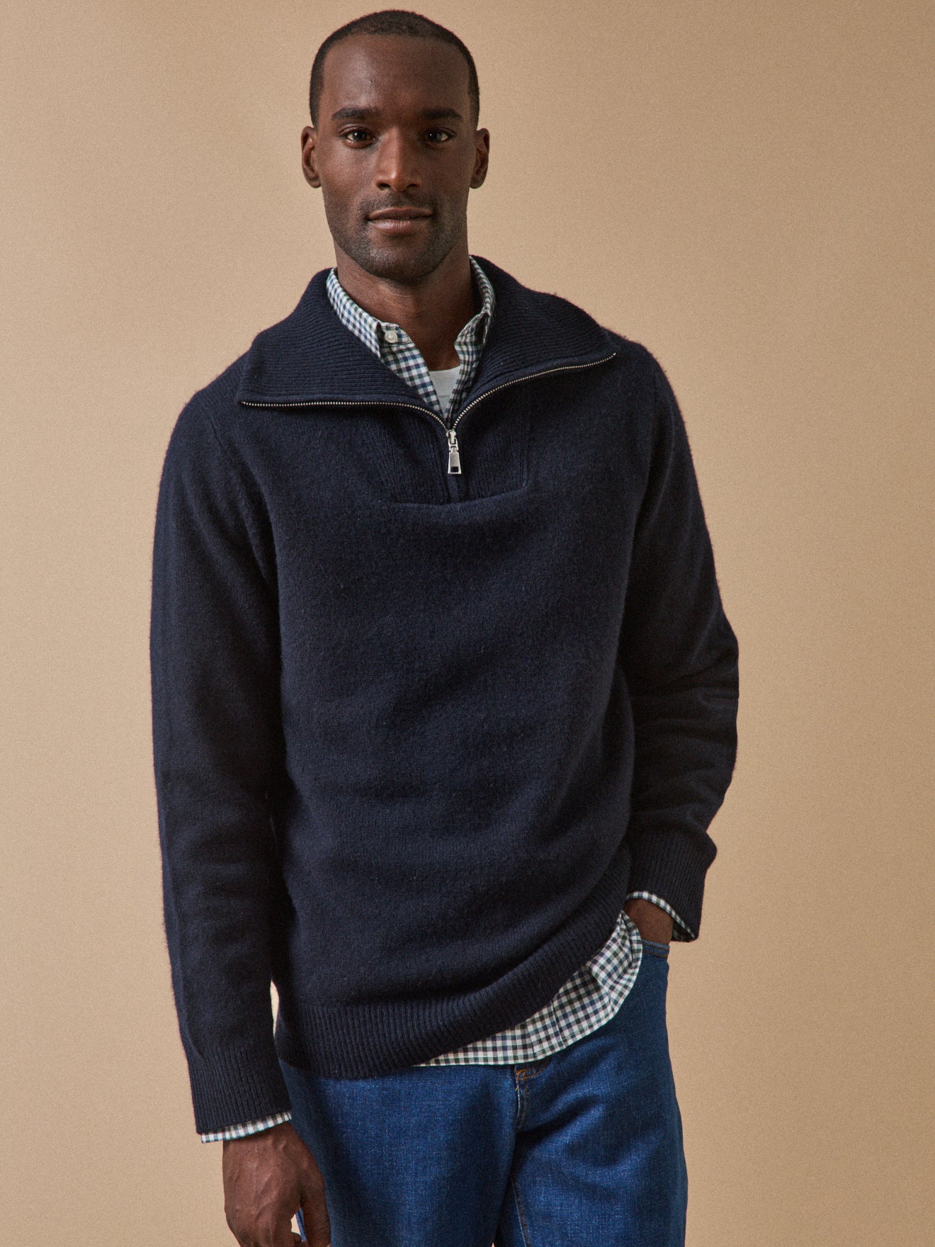 Pull col camionneur zippé laine mérinos homme