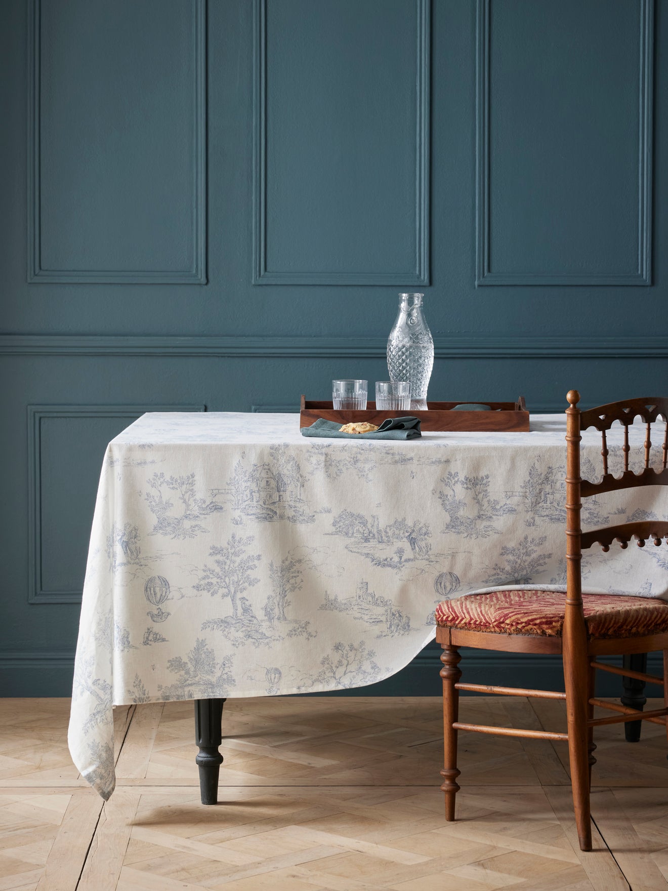 Serviette de table esprit jouy en coton tramé par lot de 4