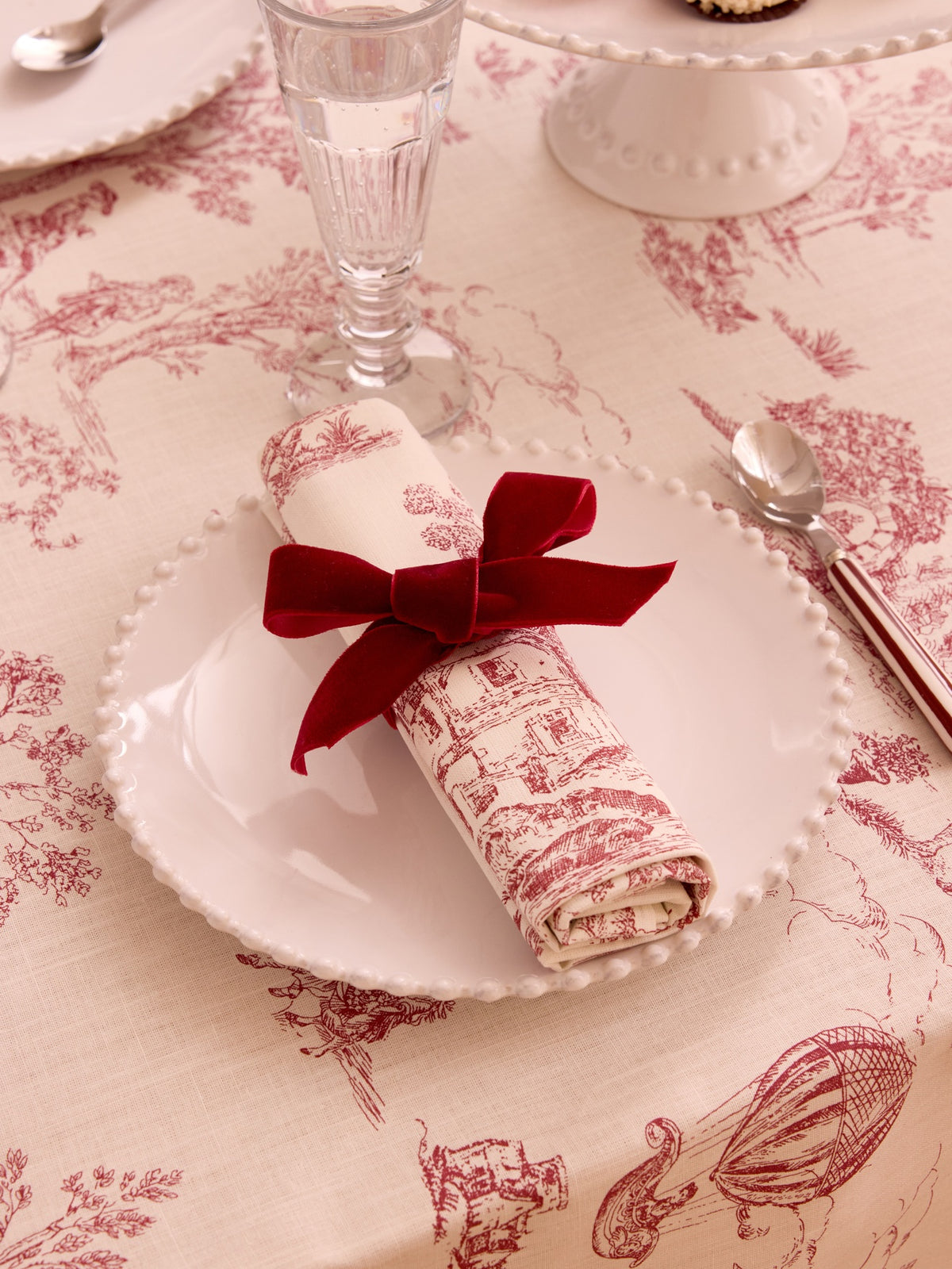 Serviette de table esprit toile de Jouy par lot de 4