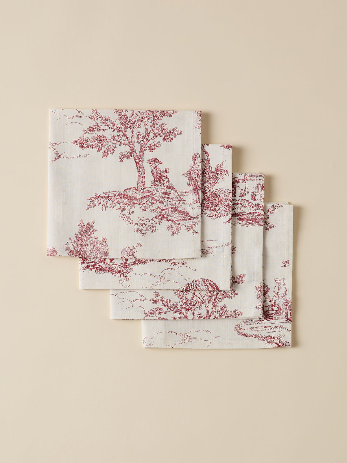 Serviette de table esprit toile de Jouy par lot de 4