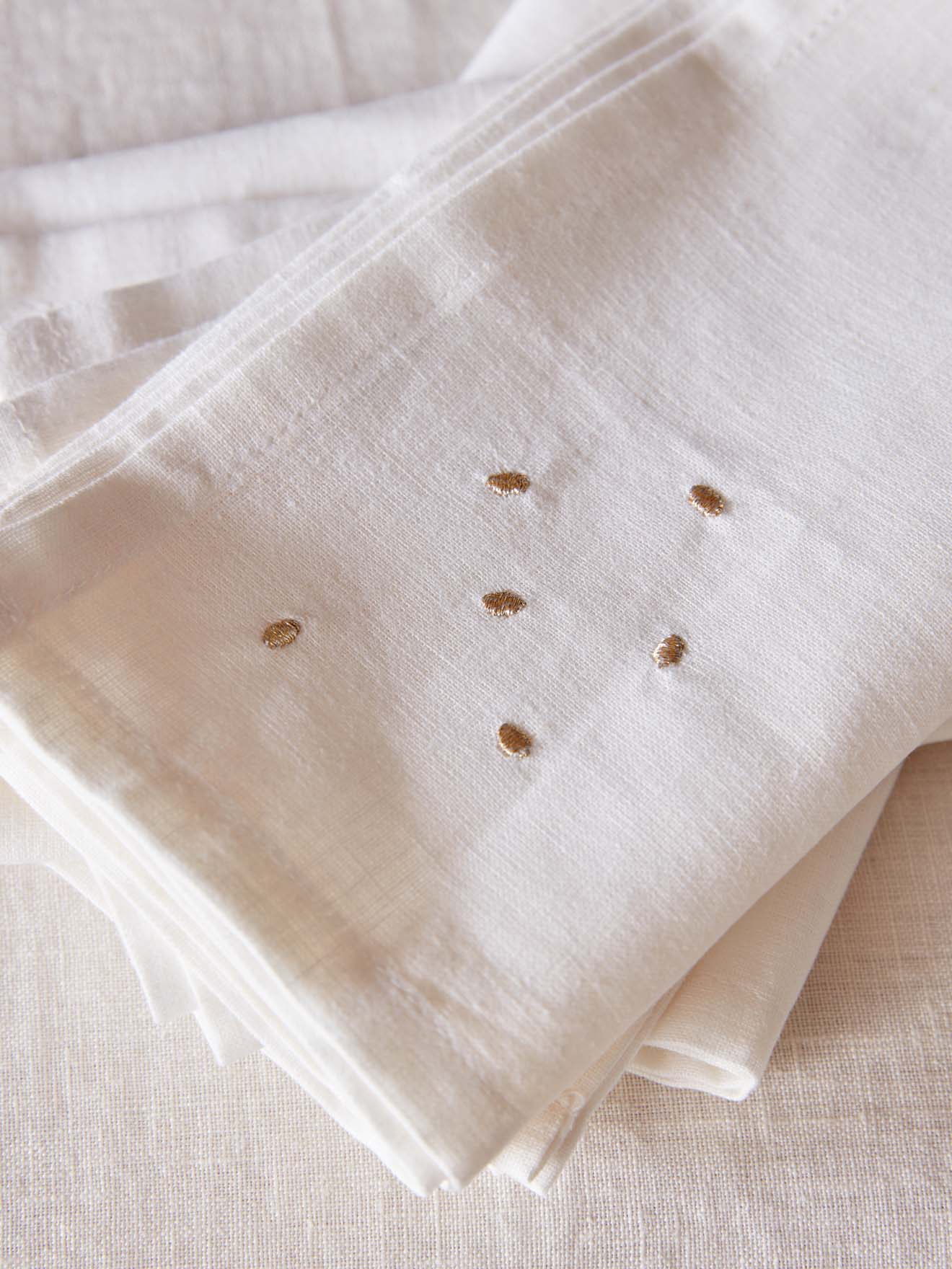 Serviette de table à pois dorés en coton tramé aspect lin par lot de 4