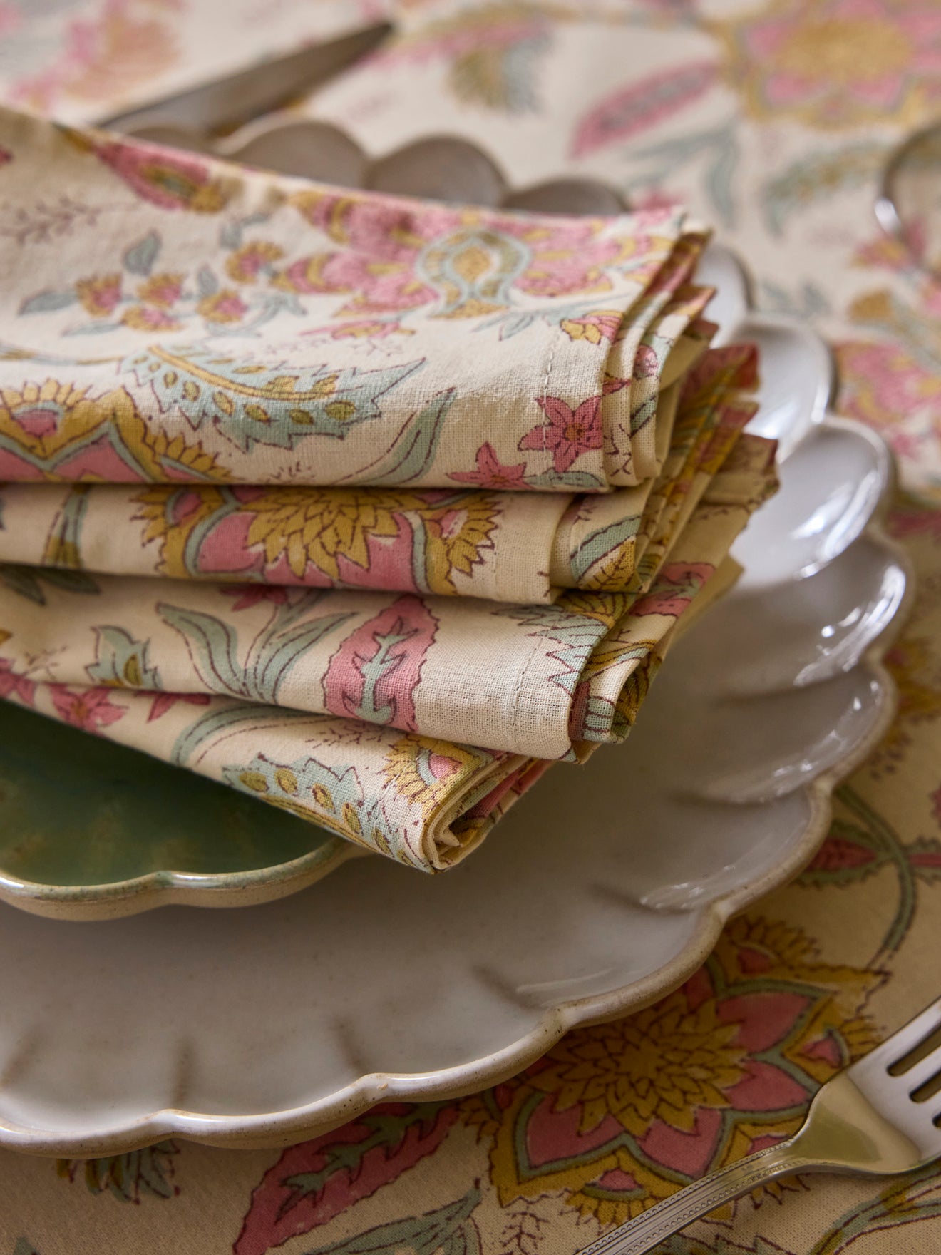 Serviette de table fleuri indien par lot de 4 - imprimé Pondichery