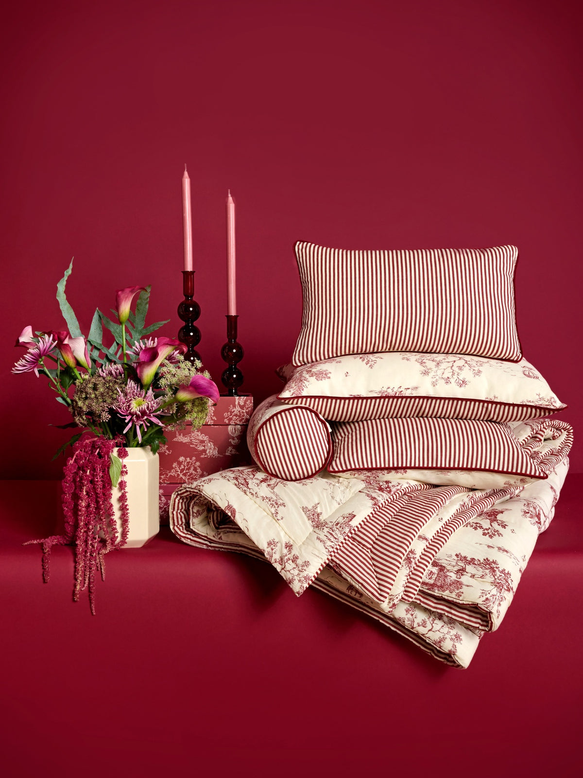 Taie d'oreiller esprit toile de Jouy en percale de coton