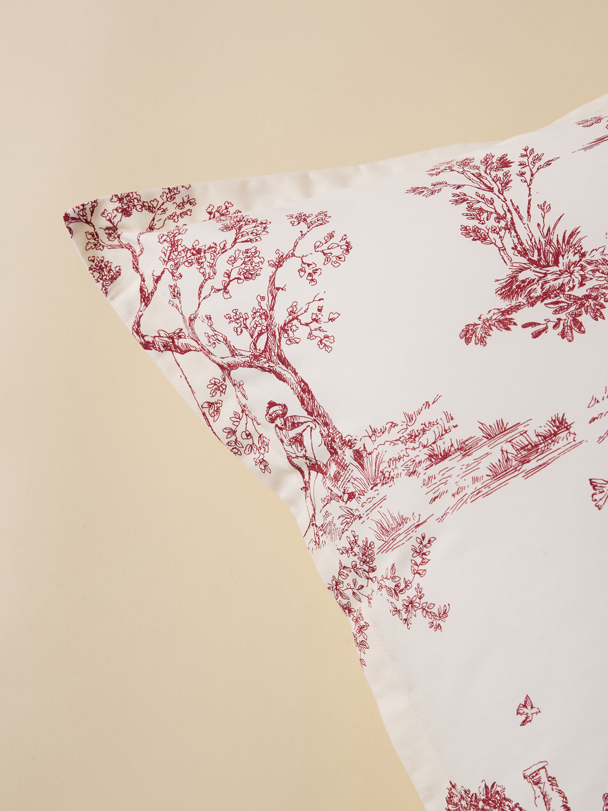 Taie d'oreiller esprit toile de Jouy en percale de coton
