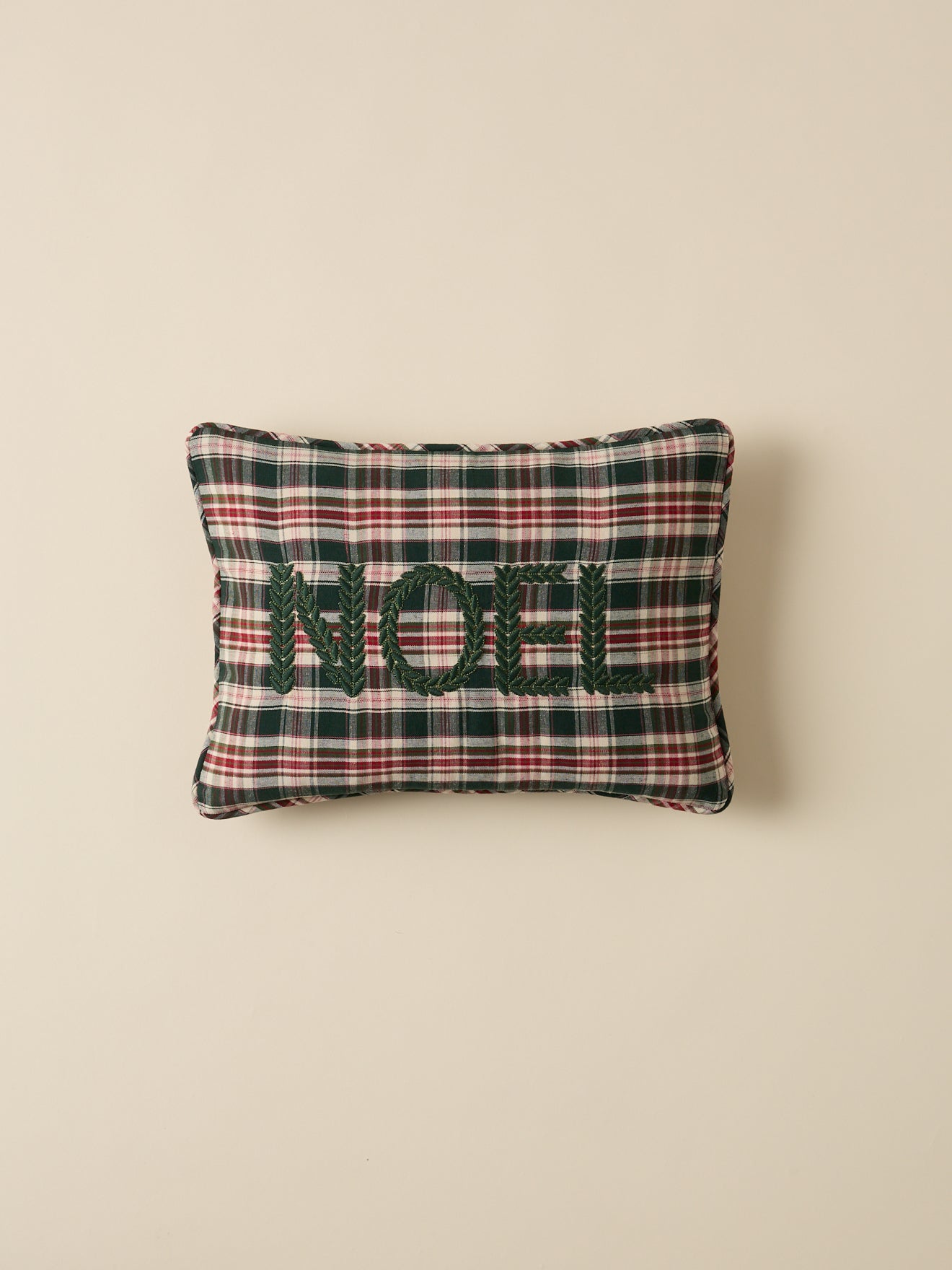 Housse de coussin tartan brodée Noël
