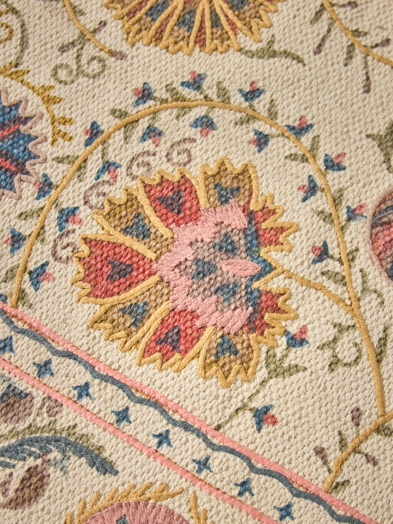 Tapis en coton brodé Flore - XL
