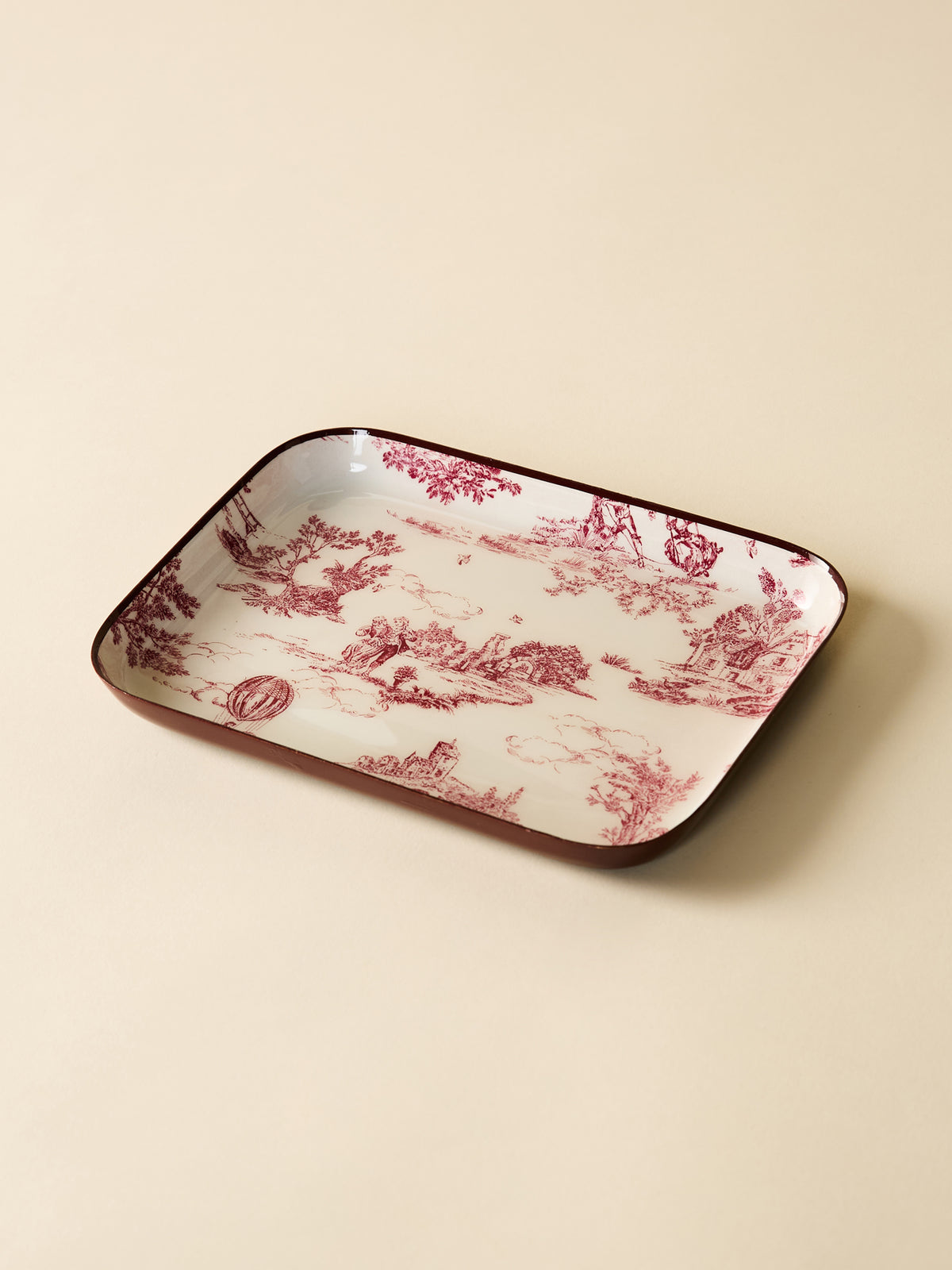 Plateau émaillé esprit toile de Jouy - Grand modèle