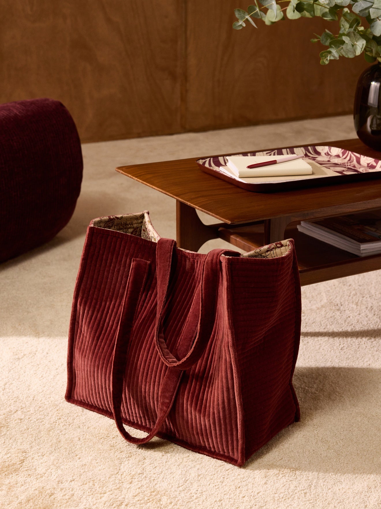 Sac cabas matelassé en velours côtelé