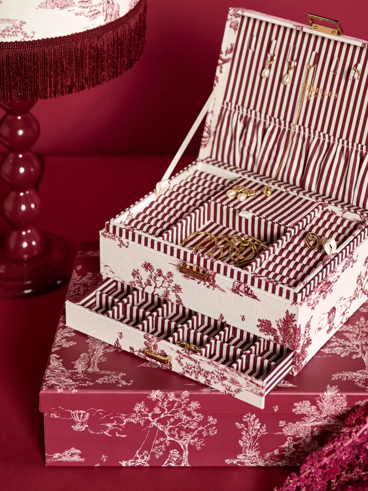 Boîte à bijoux XL esprit toile de Jouy