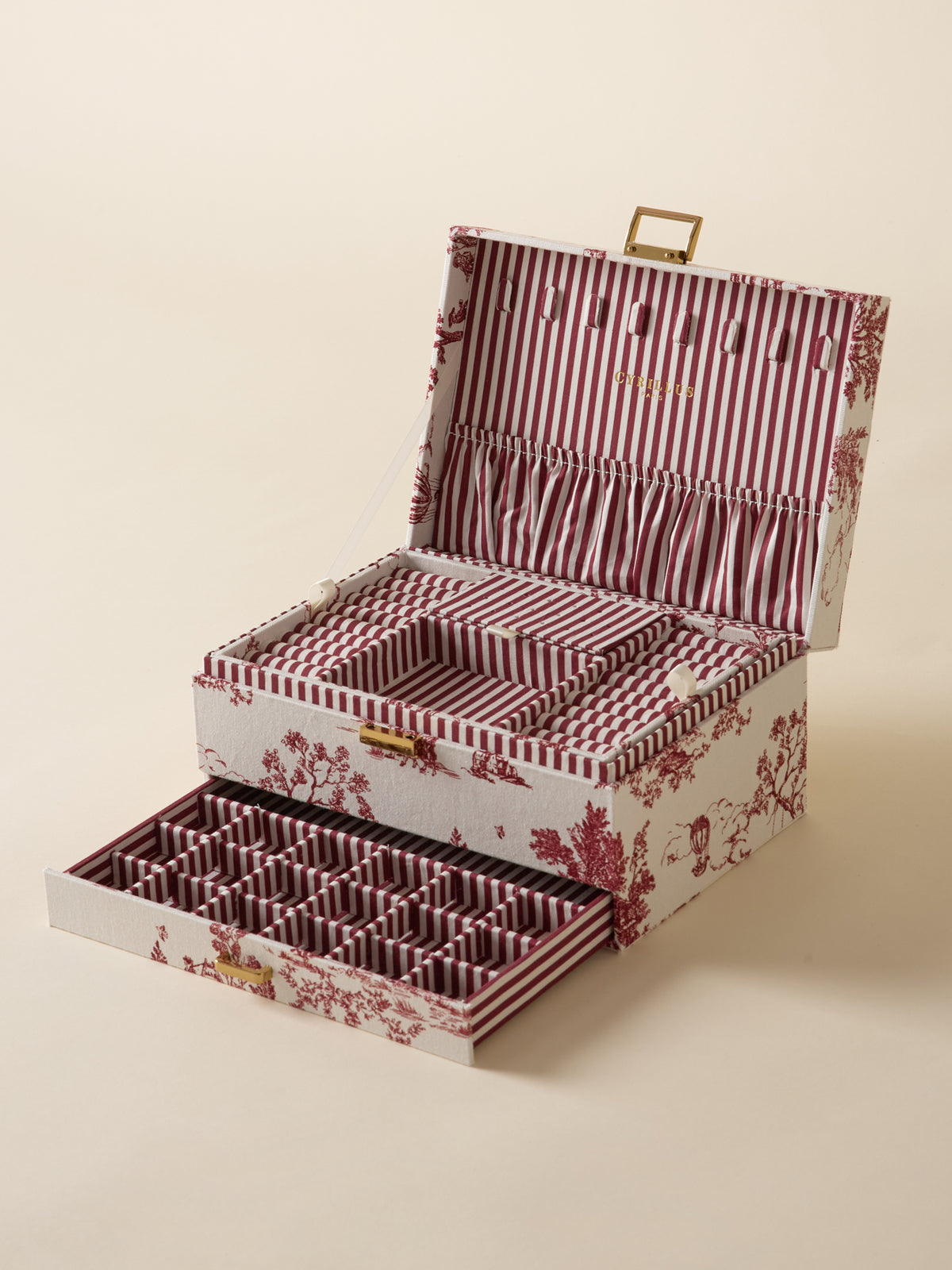 Boîte à bijoux XL esprit toile de Jouy