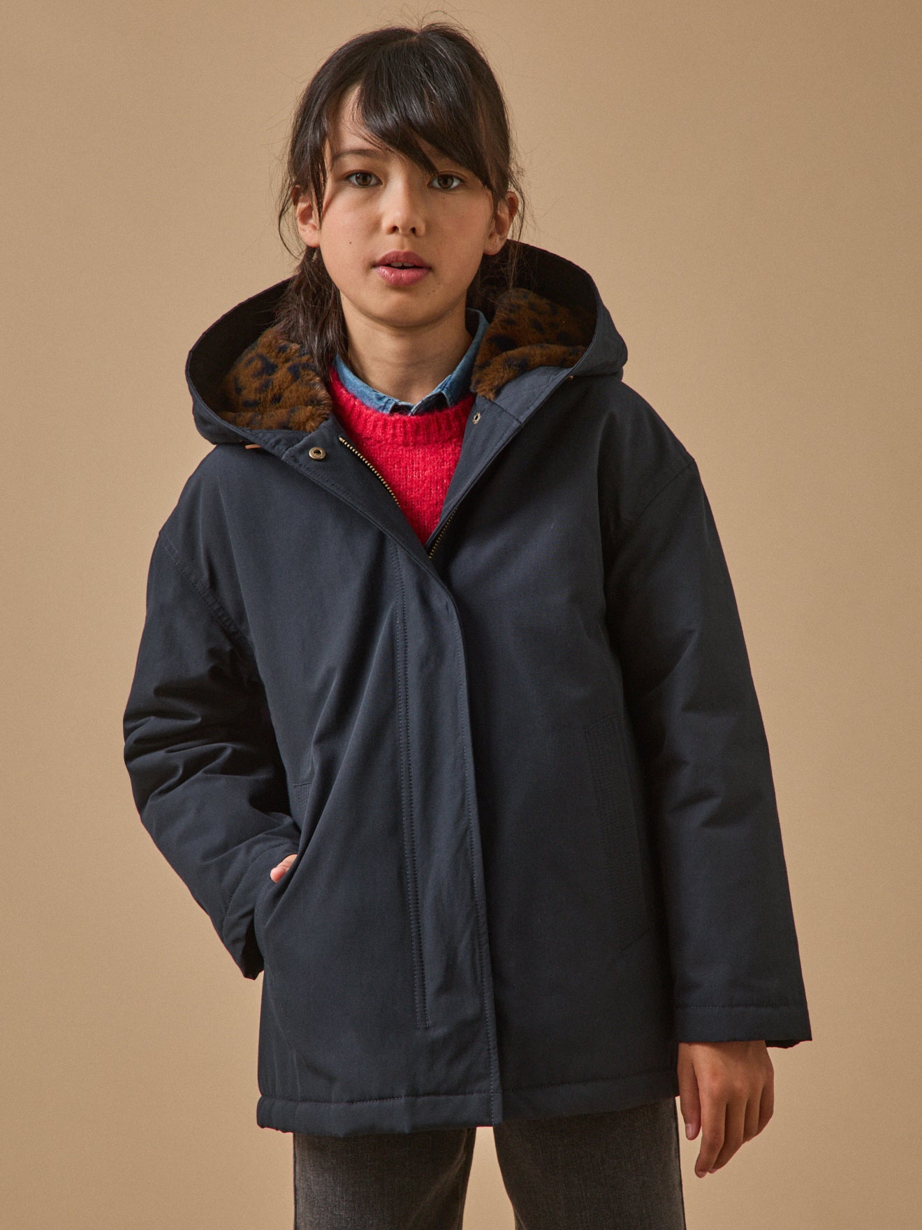 Parka doublée léopard Fille