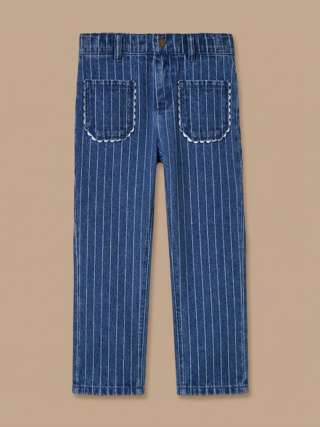 Pantalon droit rayé festonné Fille