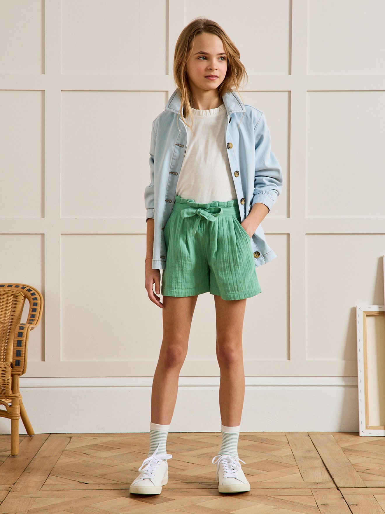Short Fille en gaze de coton biologique