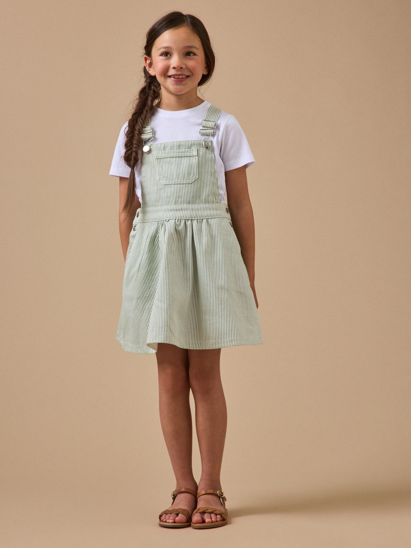 Robe salopette denim rayée Fille