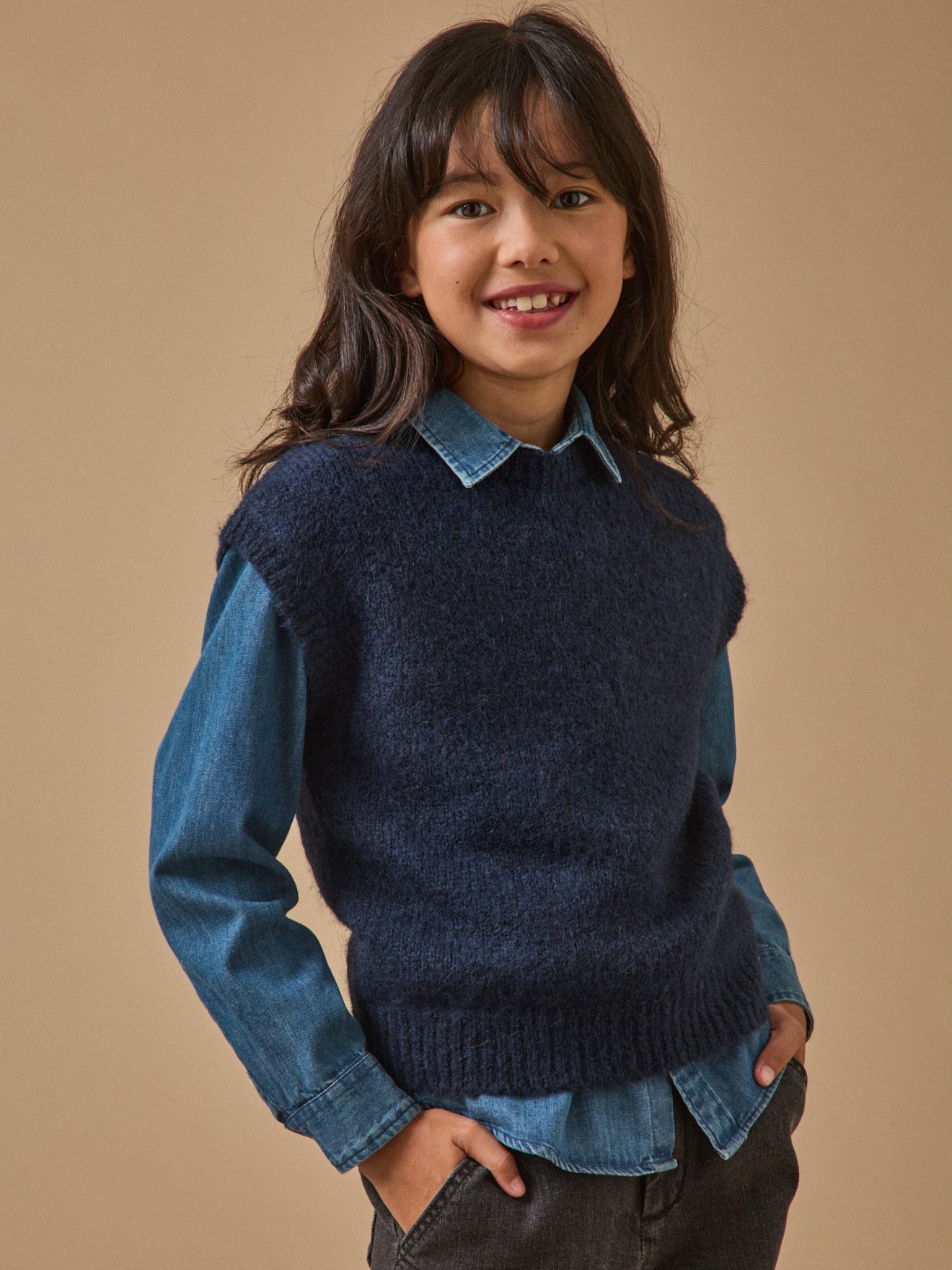 Pull sans manches Fille laine et alpaga