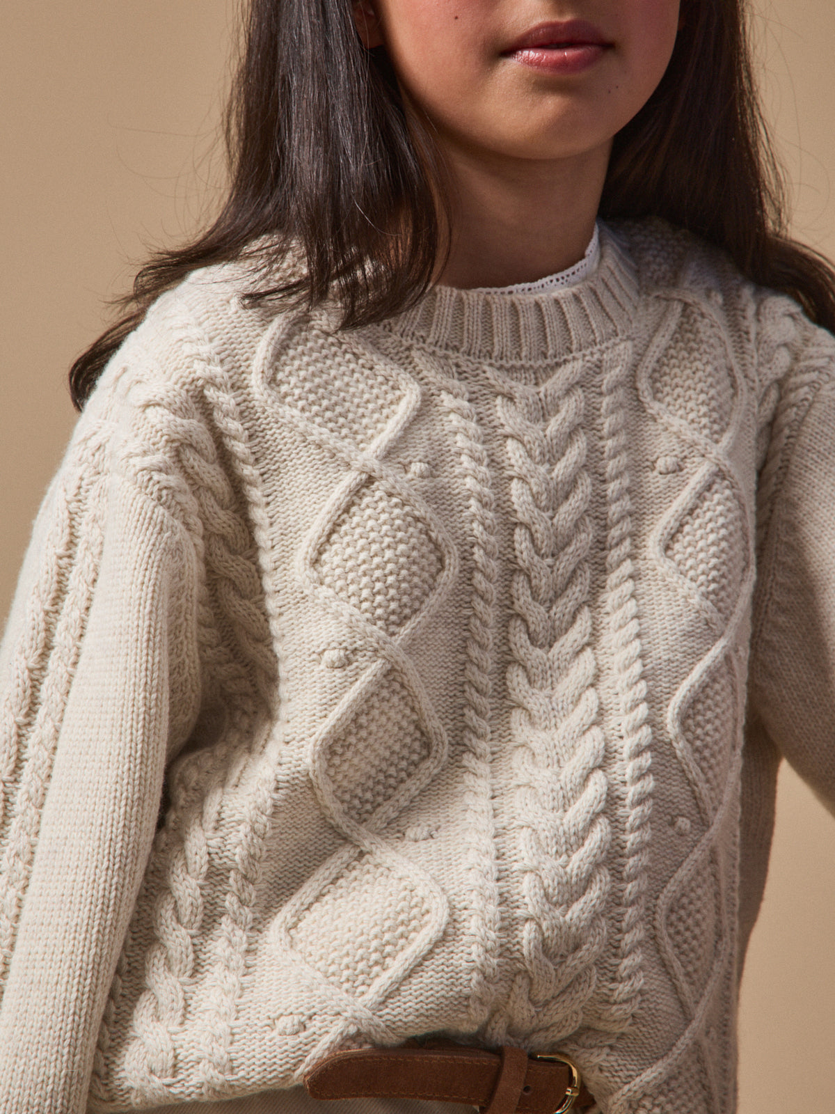 Pull torsadé avec laine Fille